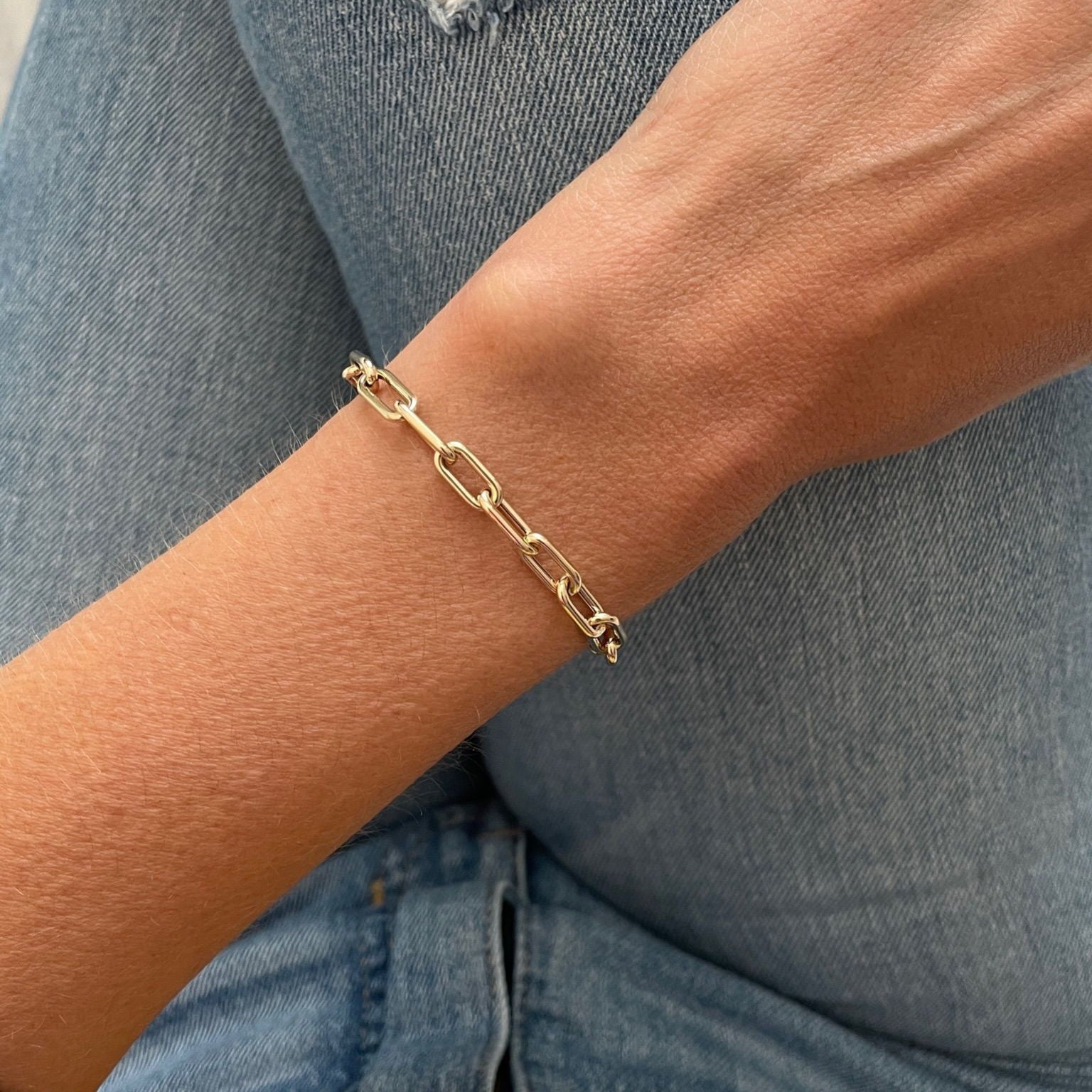 14K Yellow Gold Toggle Paperclip Bracelet Women