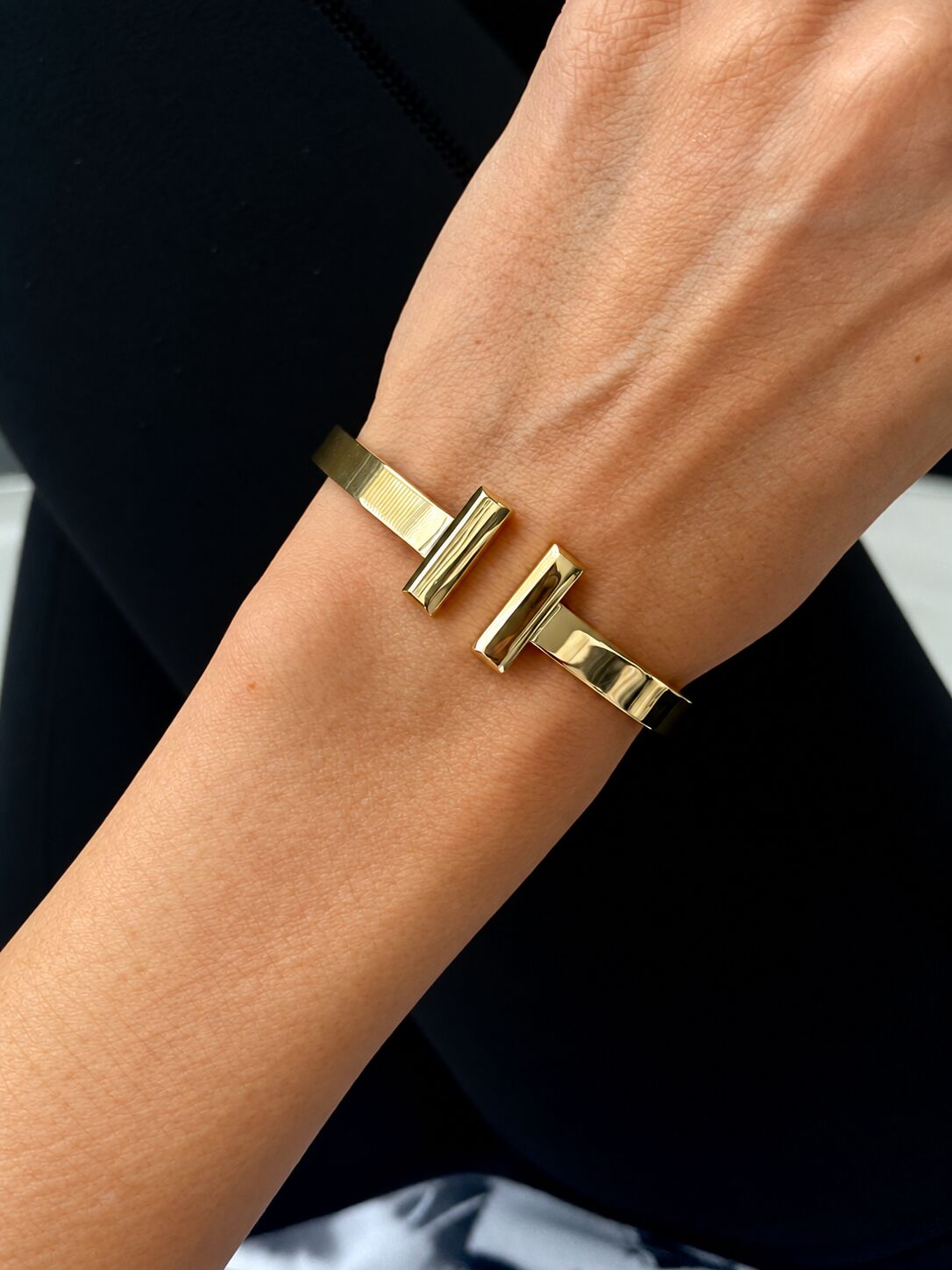 14K Yellow Gold T-Bar Hinged Cuff Bangle, 6mm