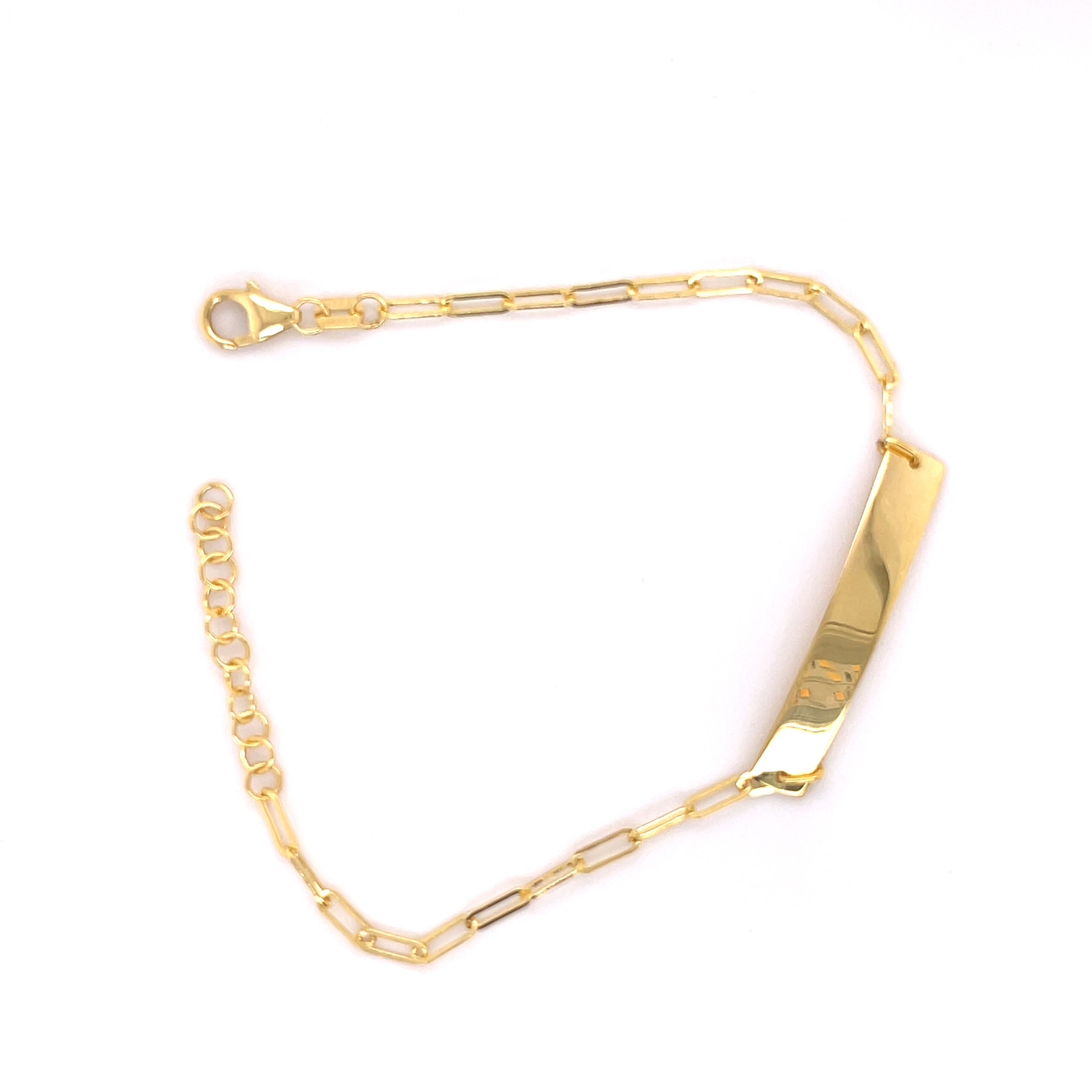 14K Gold Paperclip ID Bar Bracelet
