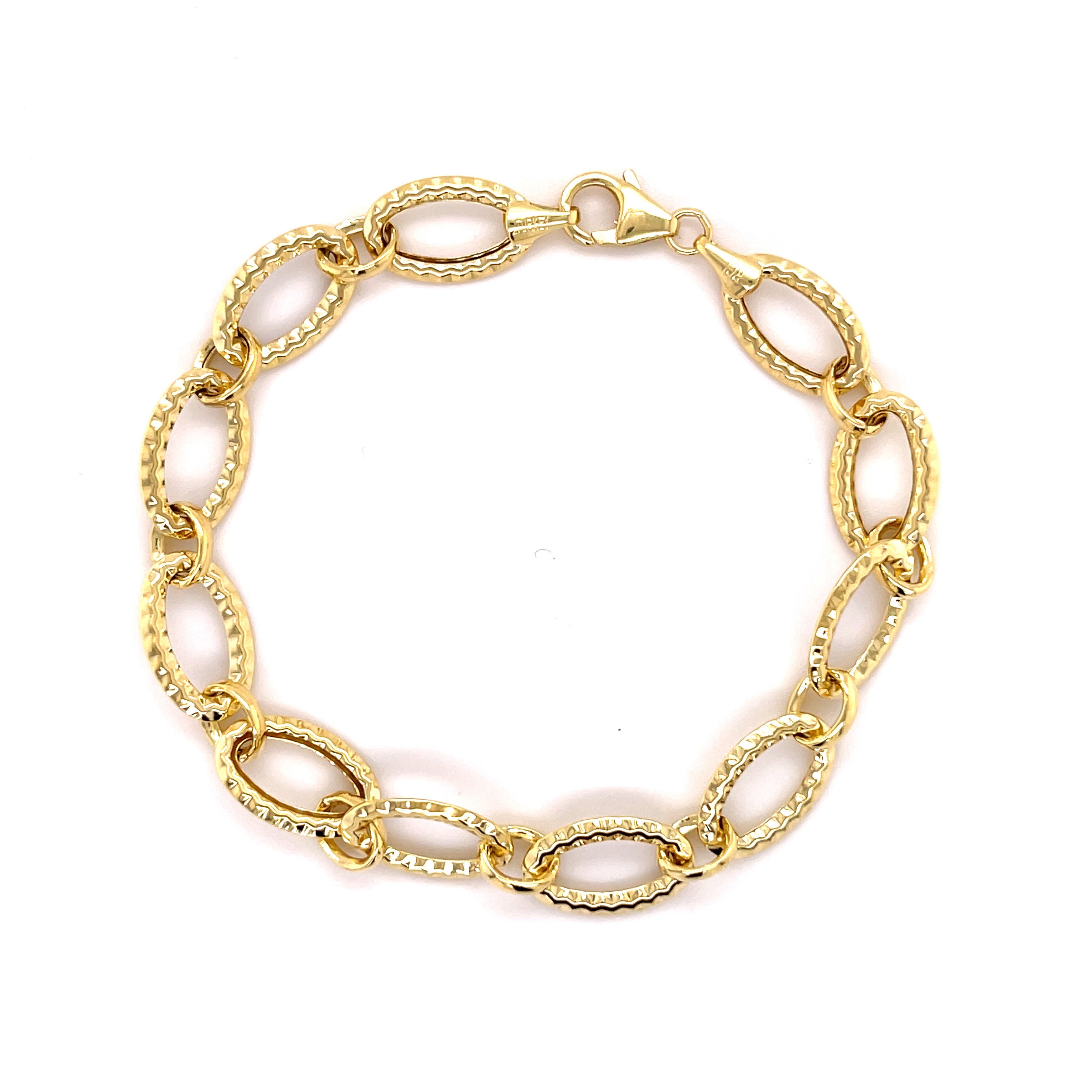 14K Gold Textured Oval Link Bracelet