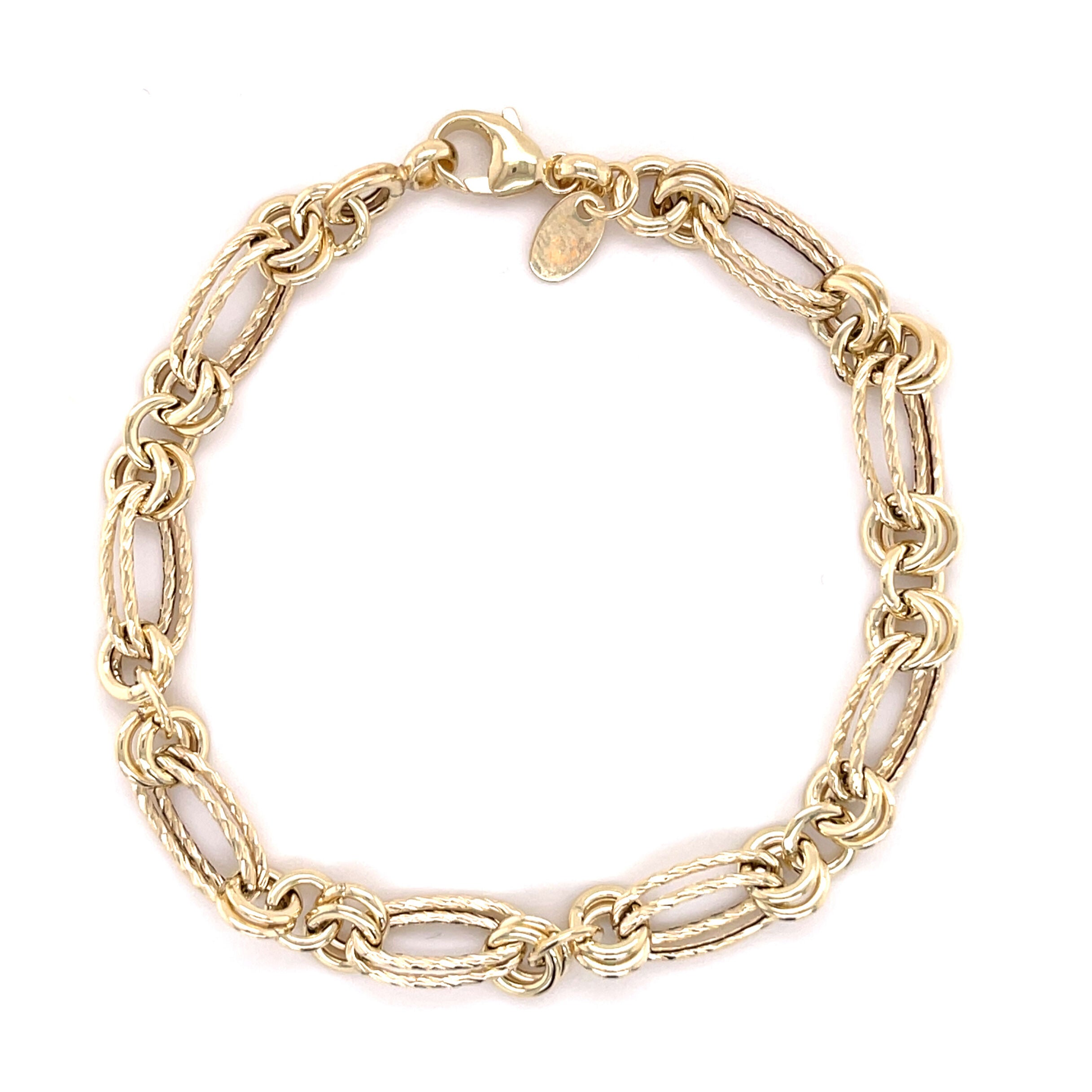 14K Gold Oval And Round Link Bracelet