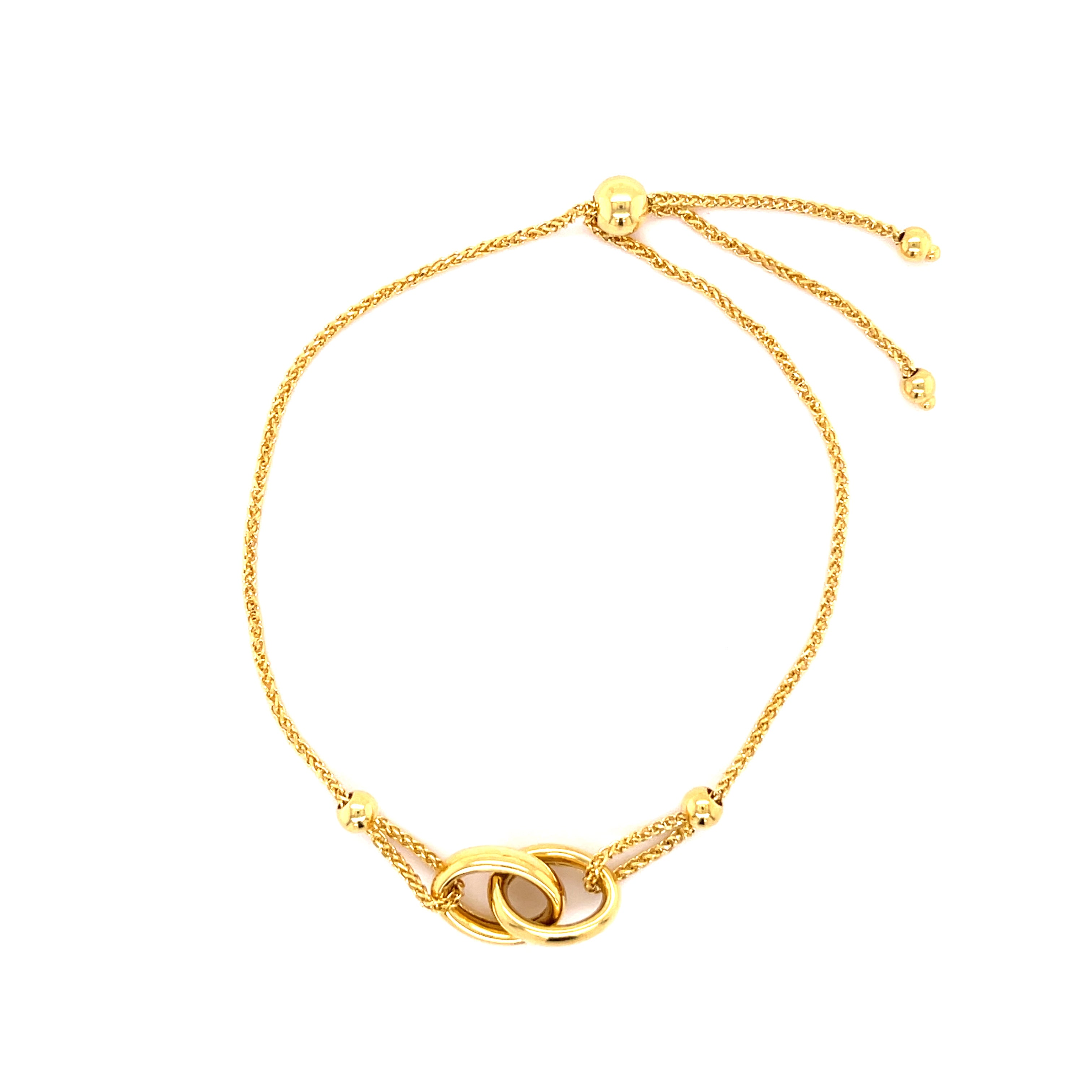 14K Gold Interlocking Ring Friendship Bracelet: 9.25" Adjustable