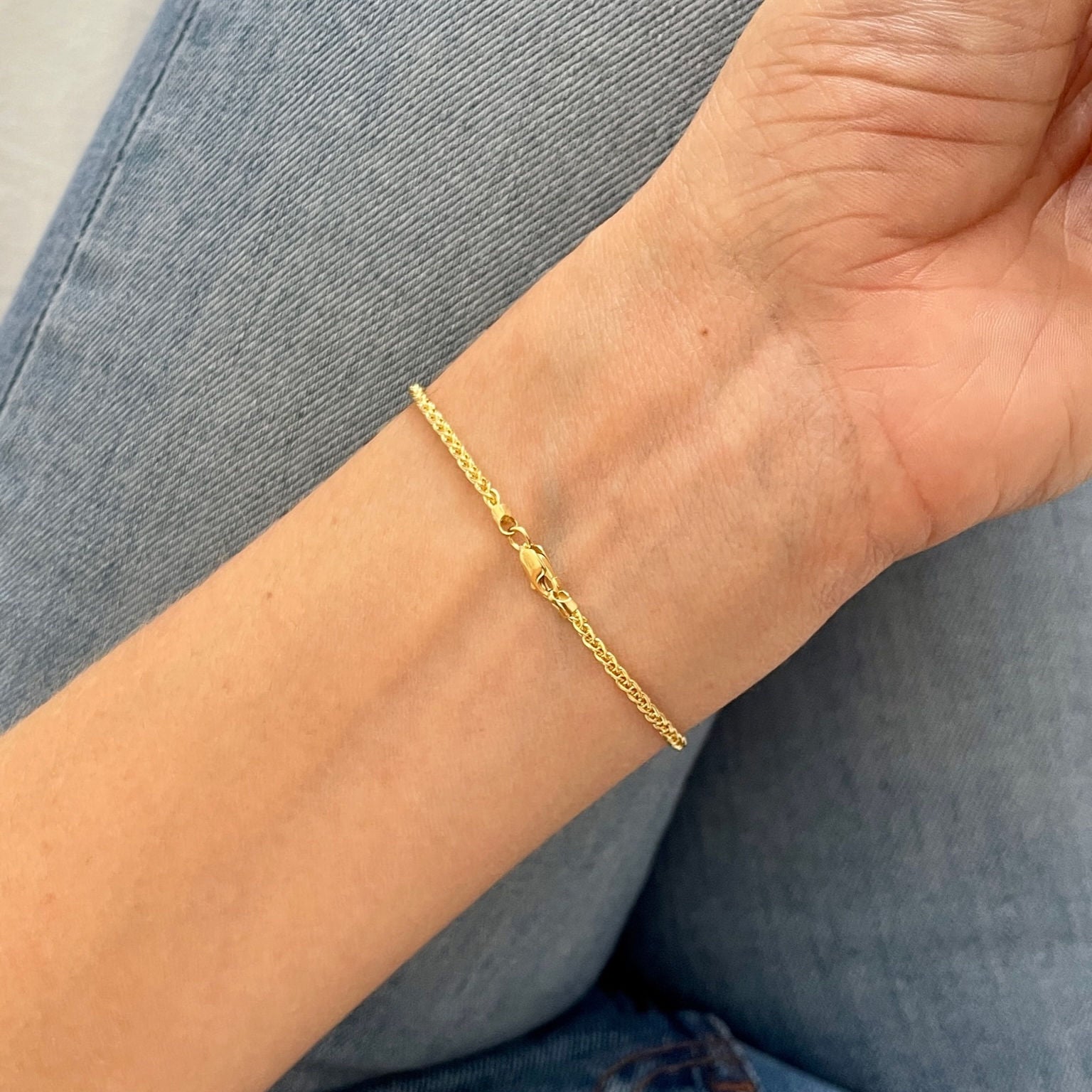 14K Solid Gold Wheat Chain Bracelet – Elegant, Durable, Timeless