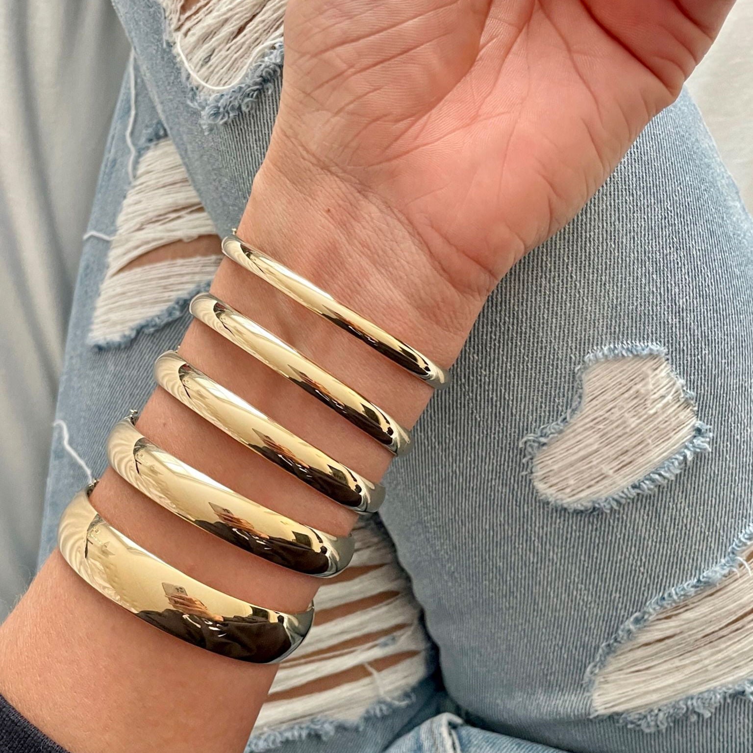 14k yellow gold hinged bangle bracelets