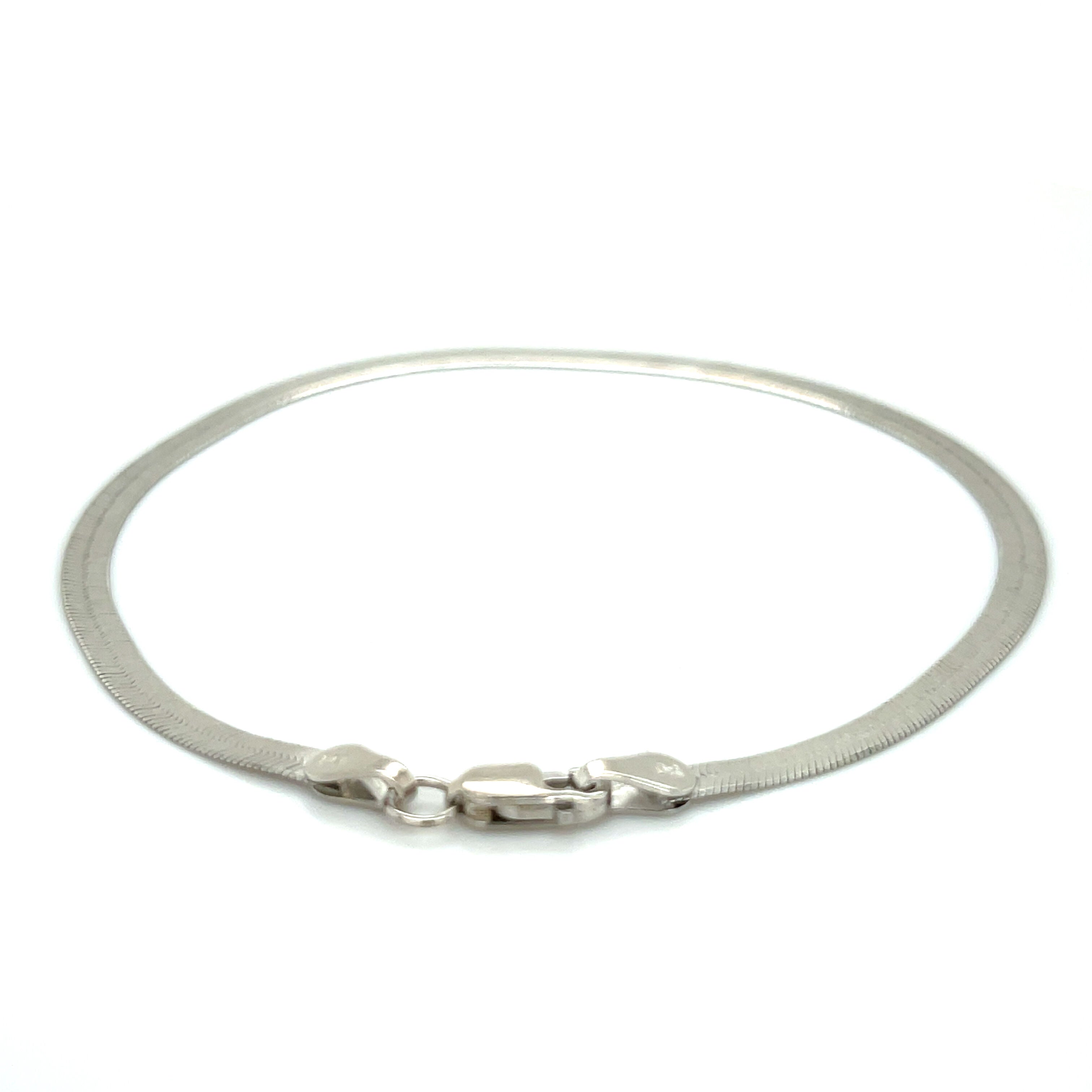 14K White Gold Herringbone Chain Bracelet – Sleek, Minimalist and Effortlessly Elegant