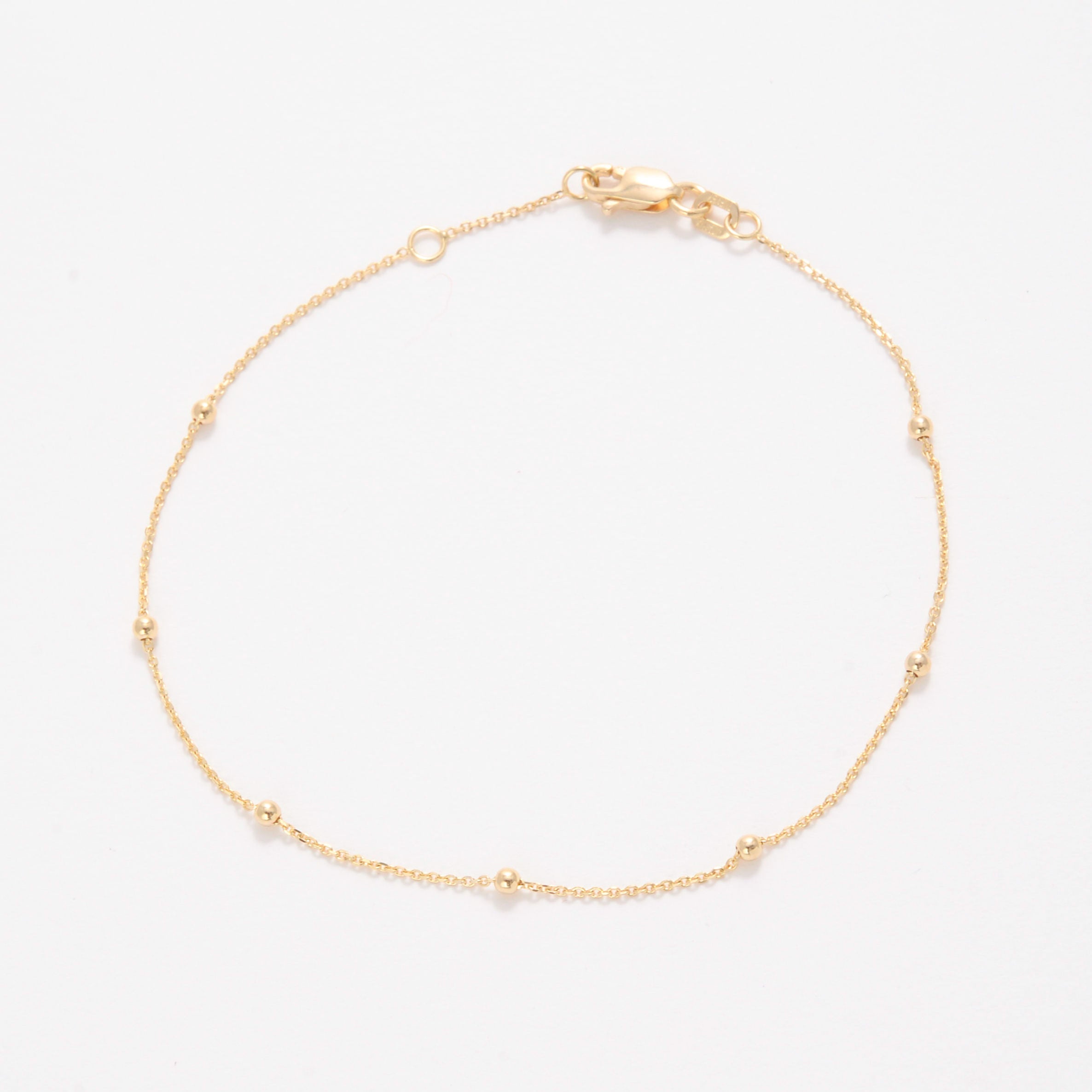 14K Gold Dainty Bead Station Bracelet