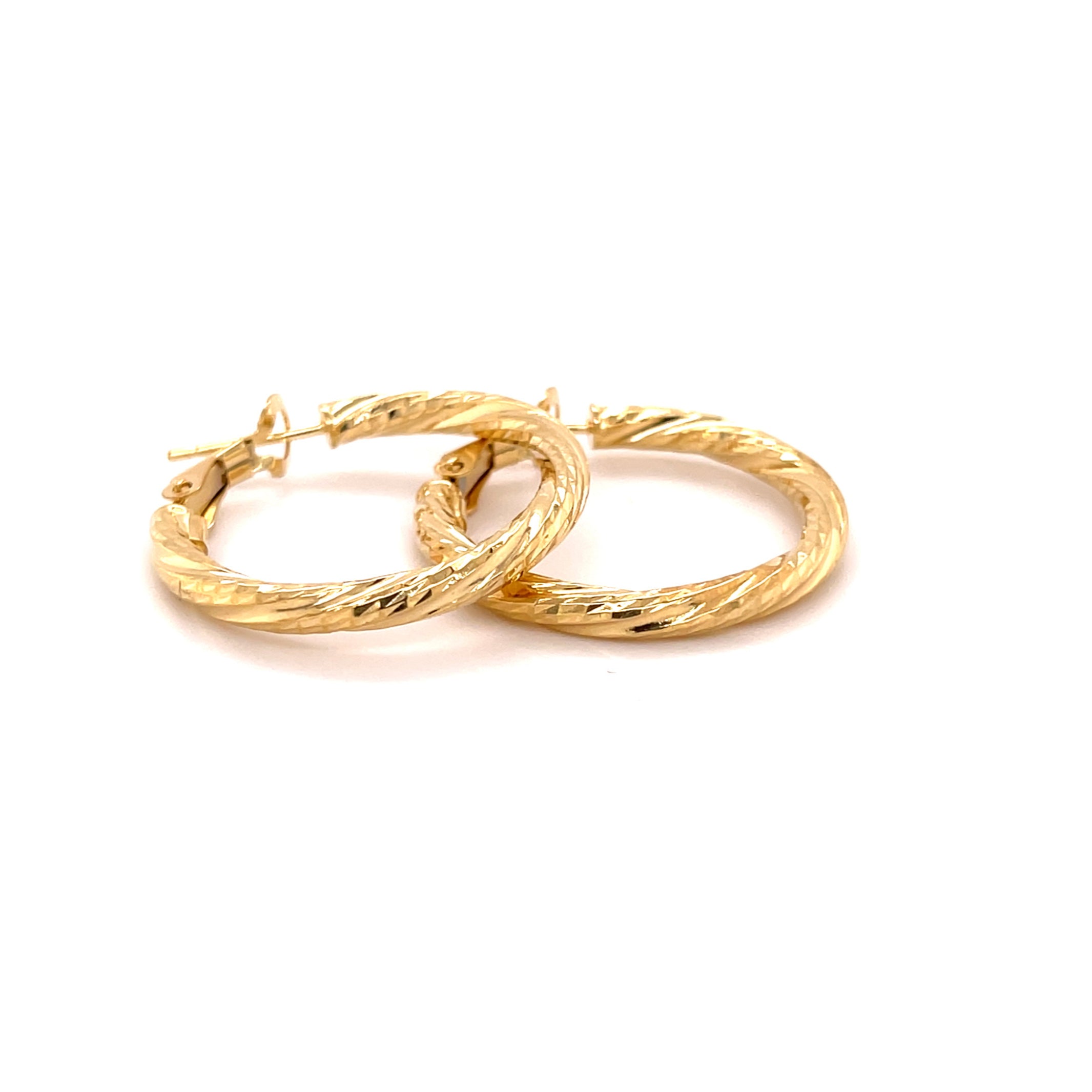 14K Gold Twist Hoops With Omega Back