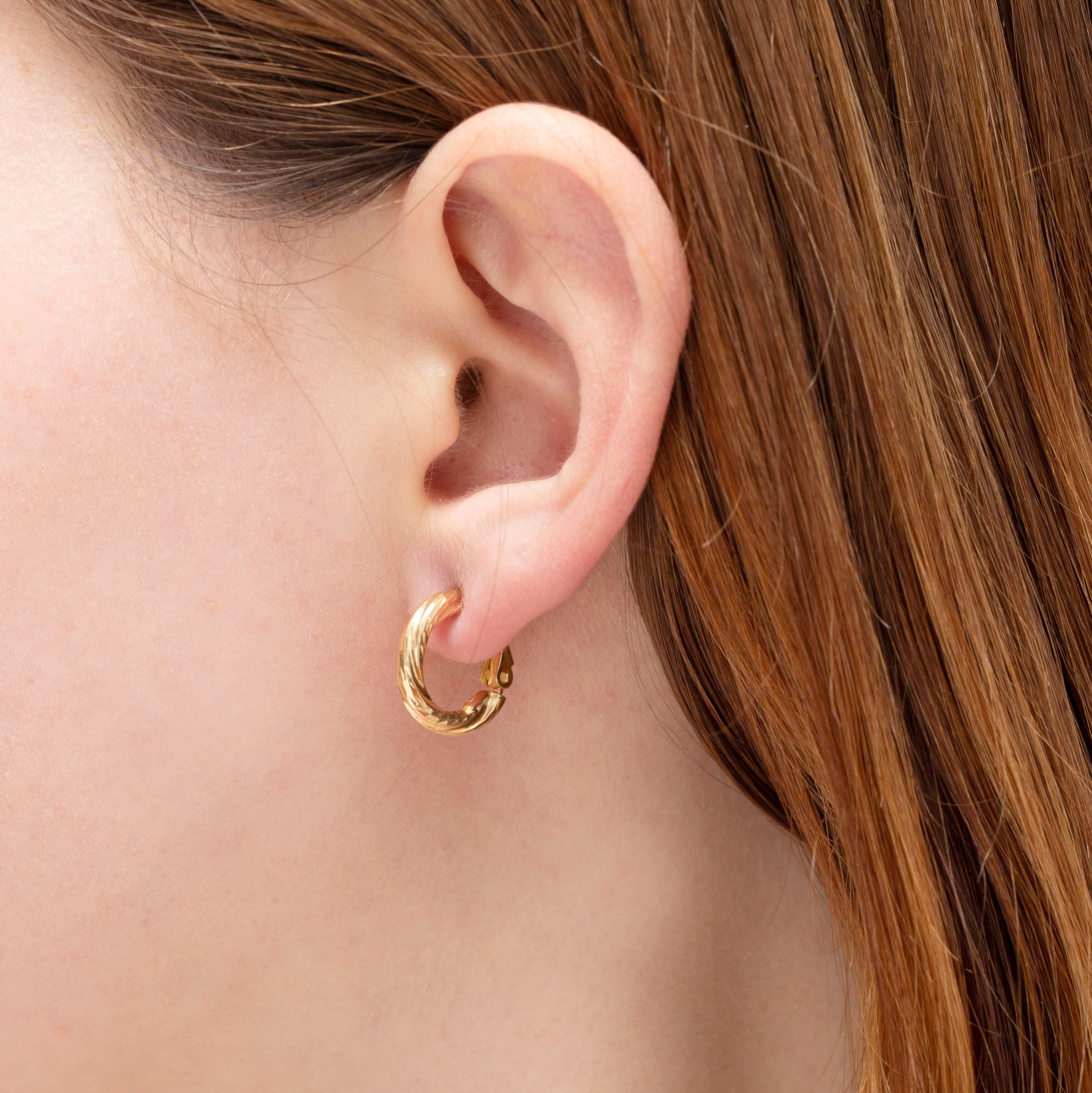 14K Gold Twist Hoops With Omega Back