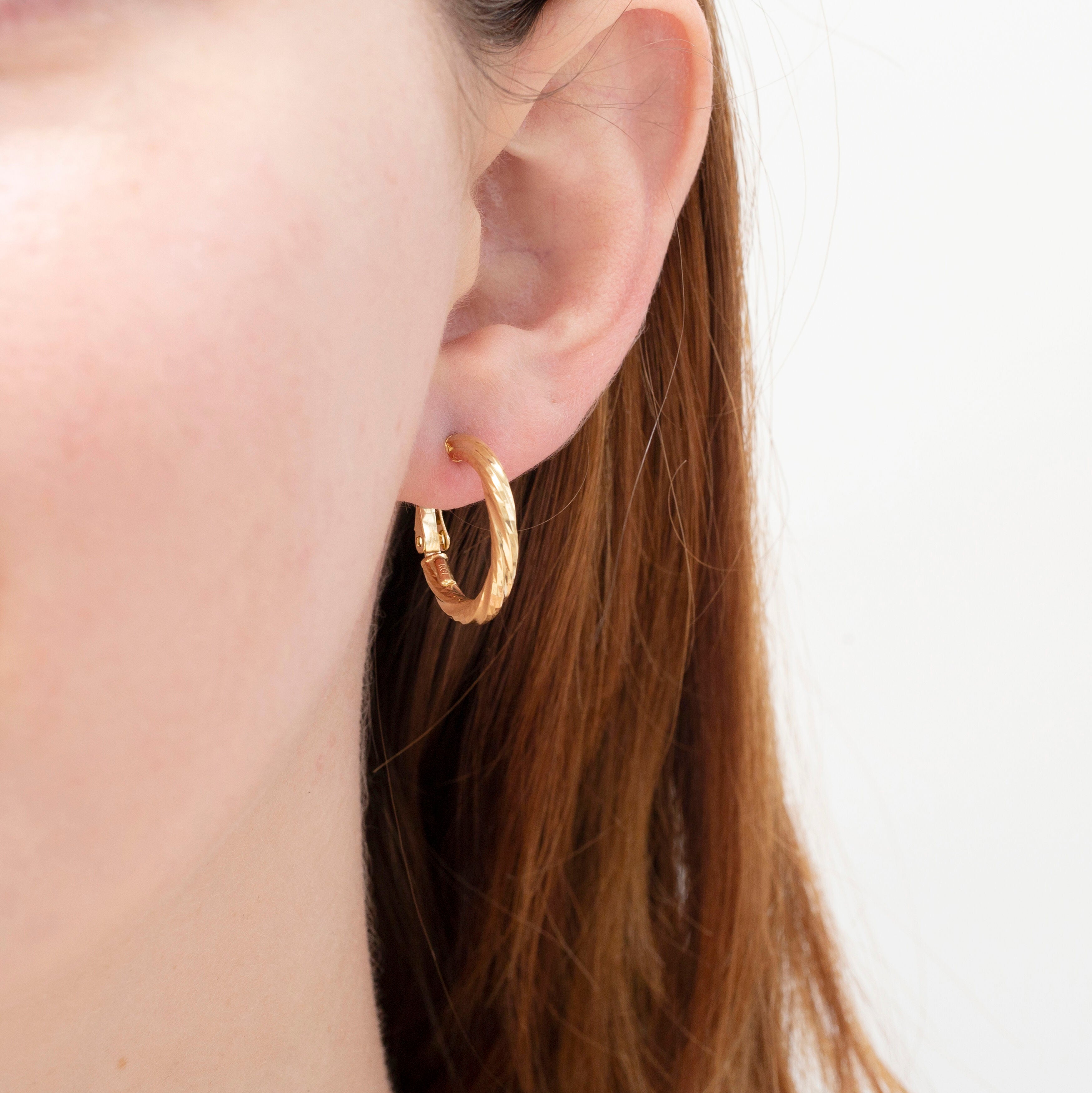 14K Gold Twist Hoops With Omega Back