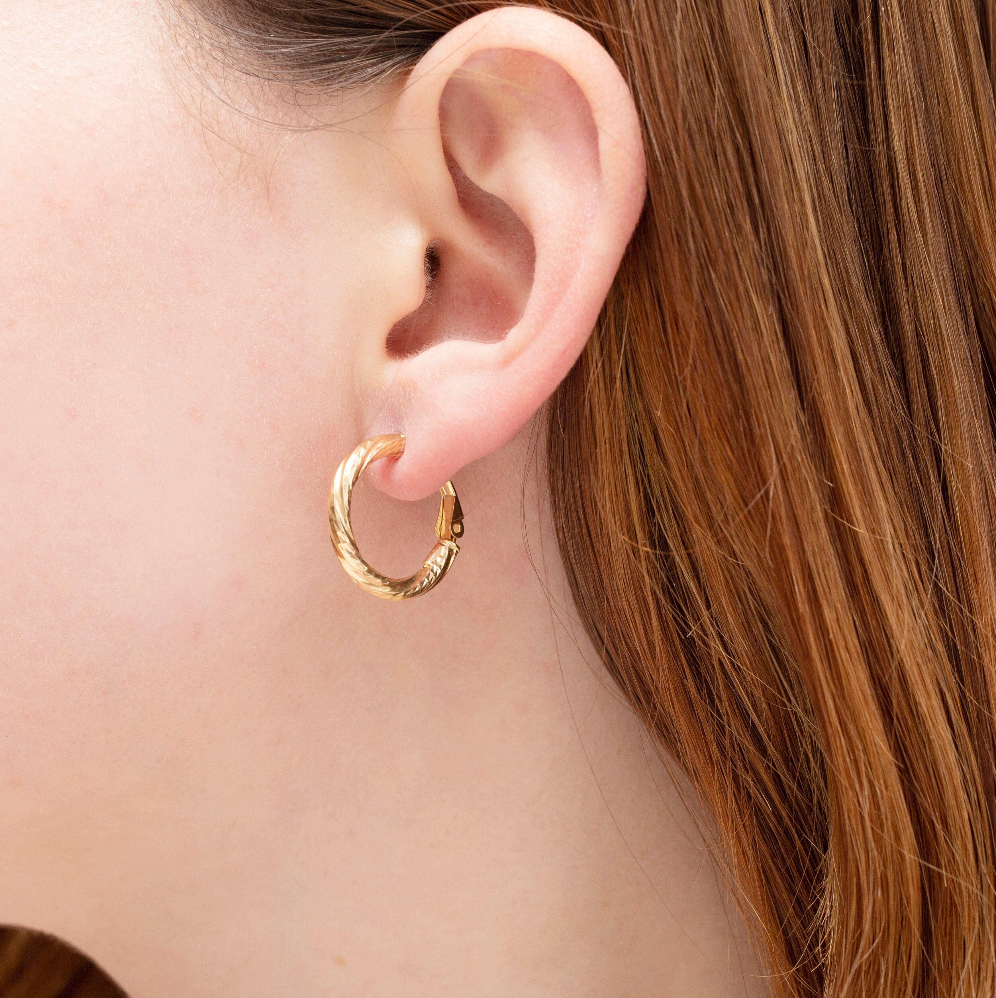14K Gold Twist Hoops With Omega Back
