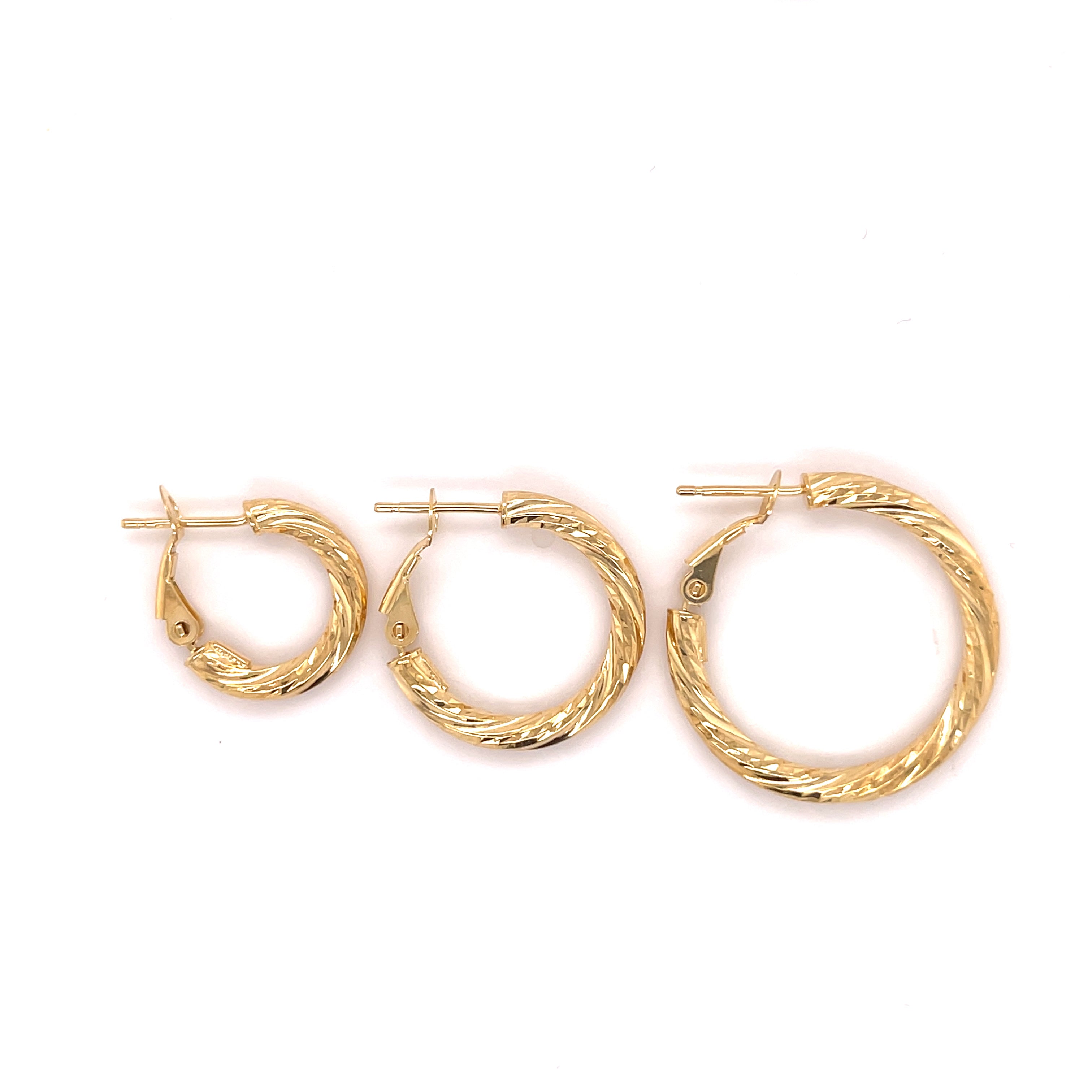 14K Gold Twist Hoops With Omega Back