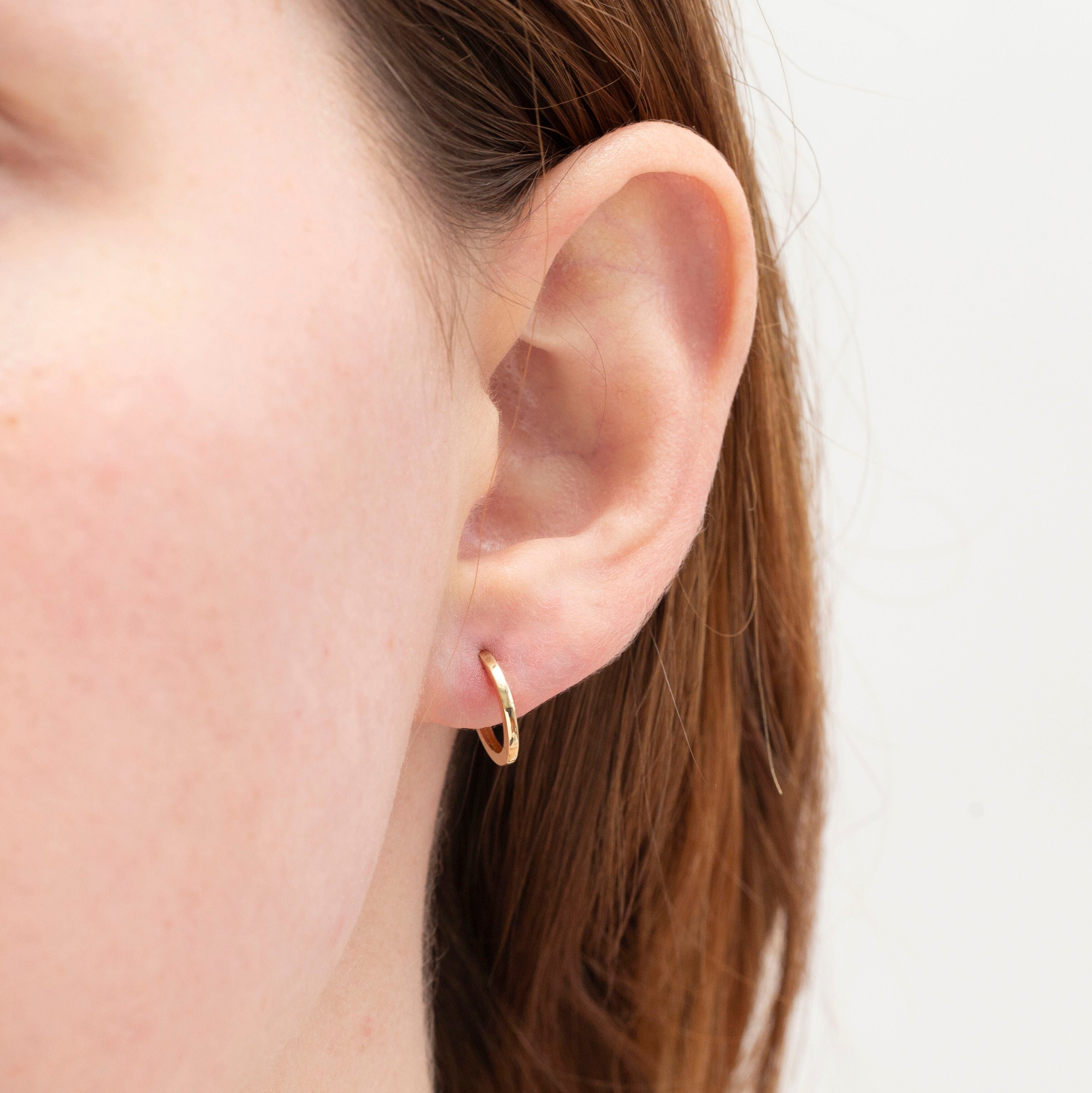 14K Gold 12mm Thin Huggie Hoop Earrings