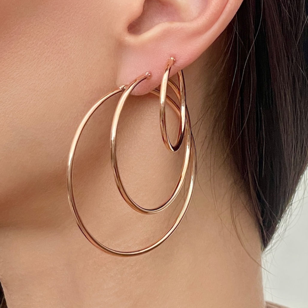 14K Thin Rose Gold Hoops