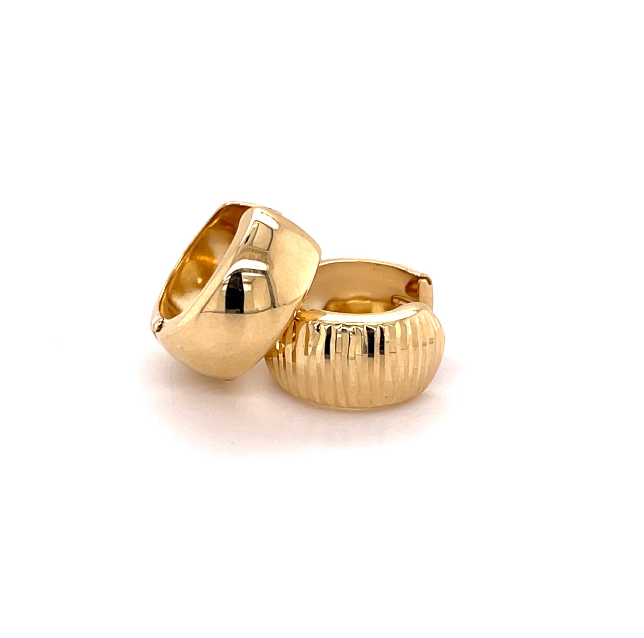 14K Gold Polished And Textured Huggie Earrings