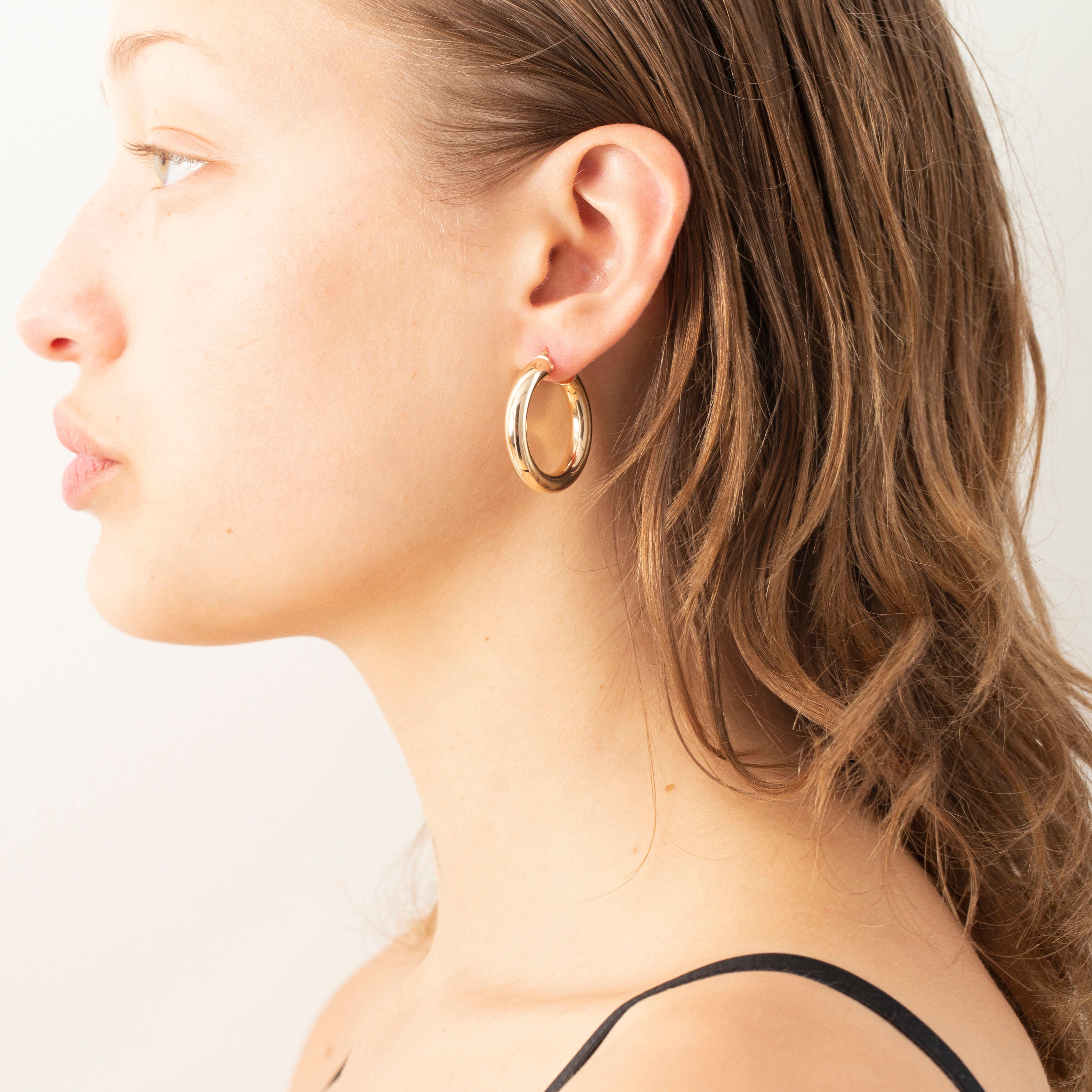 14K Yellow Gold Classic Polished Hoop Earrings — 5mm Thick, Sizes 30mm / 40mm