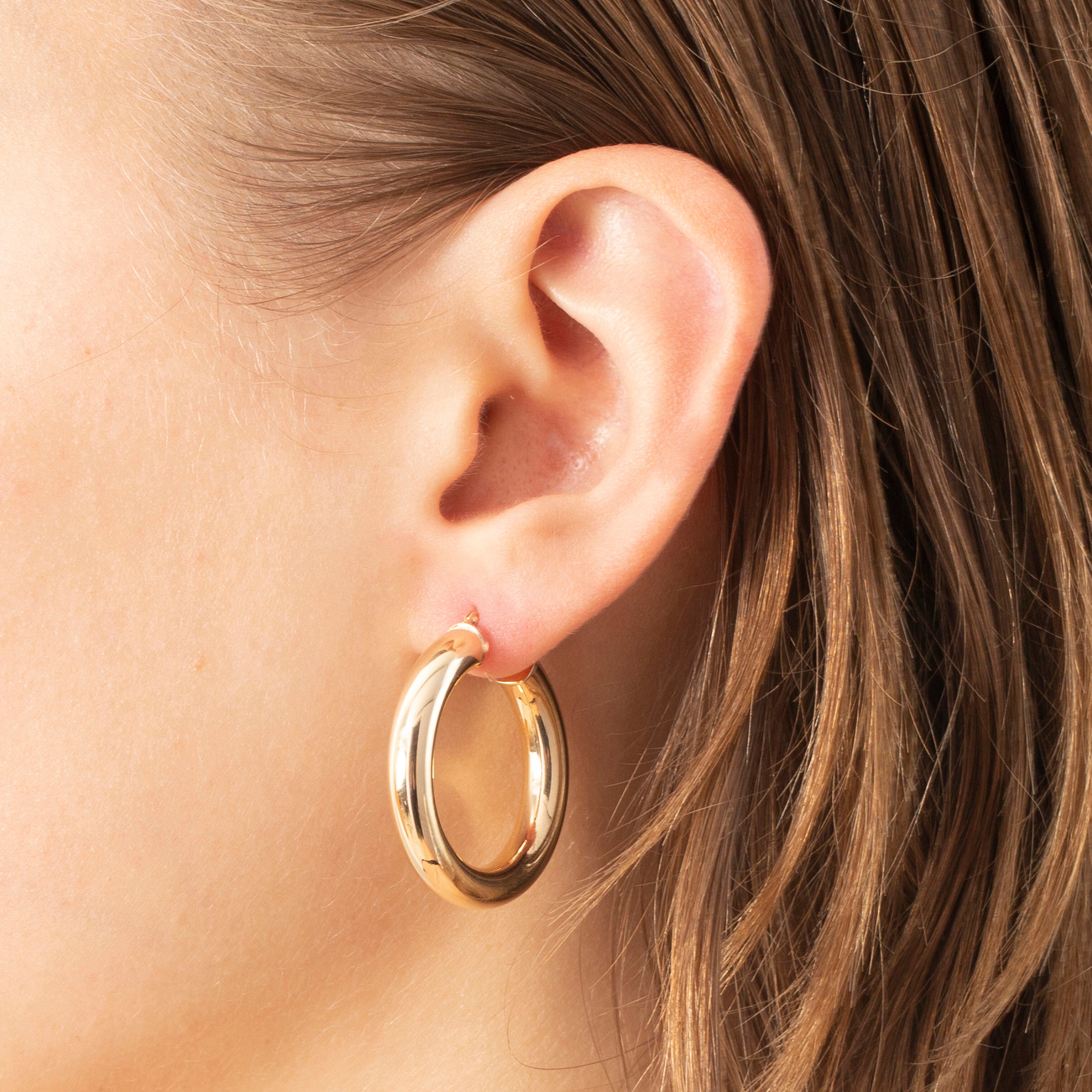 14K Yellow Gold Classic Polished Hoop Earrings — 5mm Thick, Sizes 30mm / 40mm