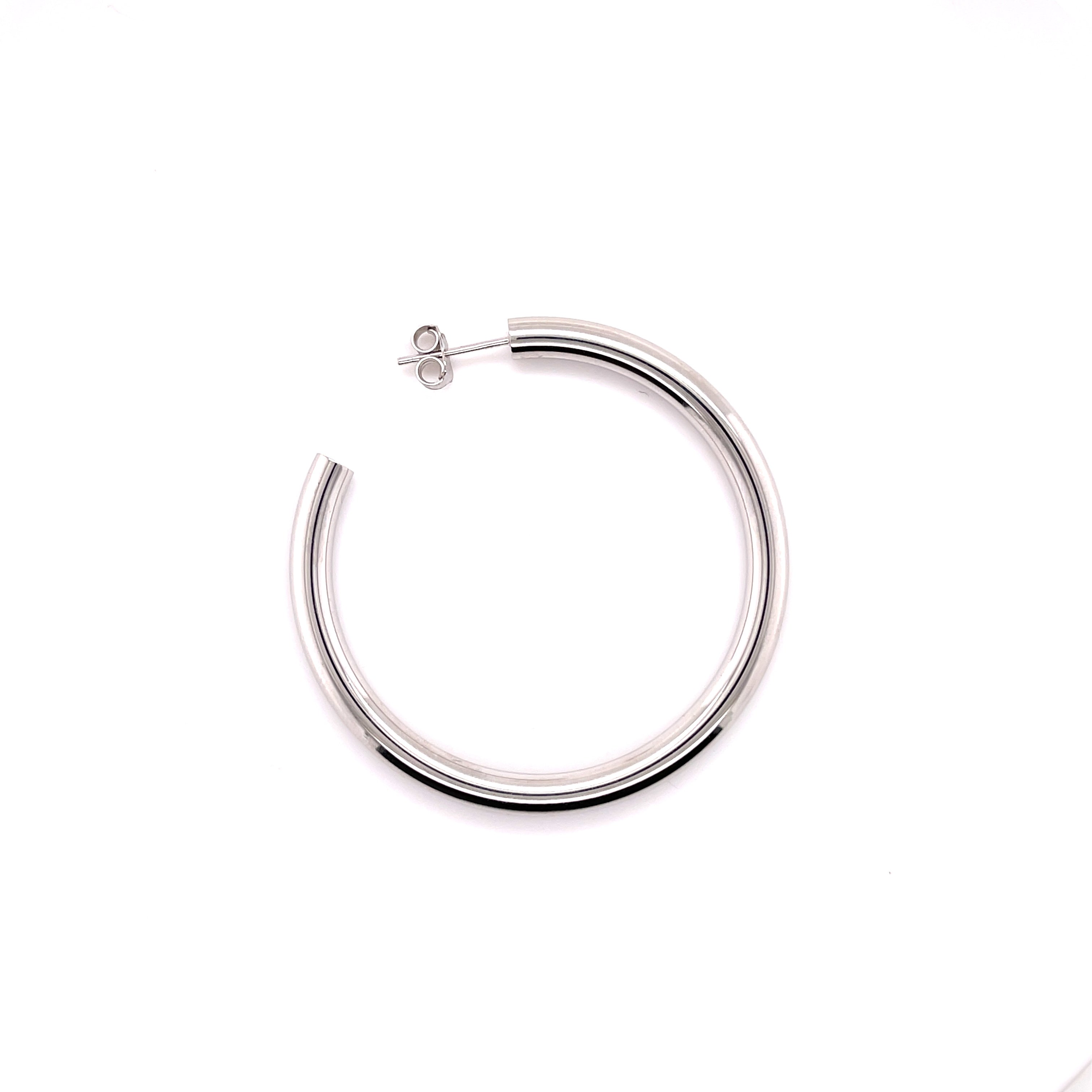 14K White Gold 4 mm Thick C Hoops