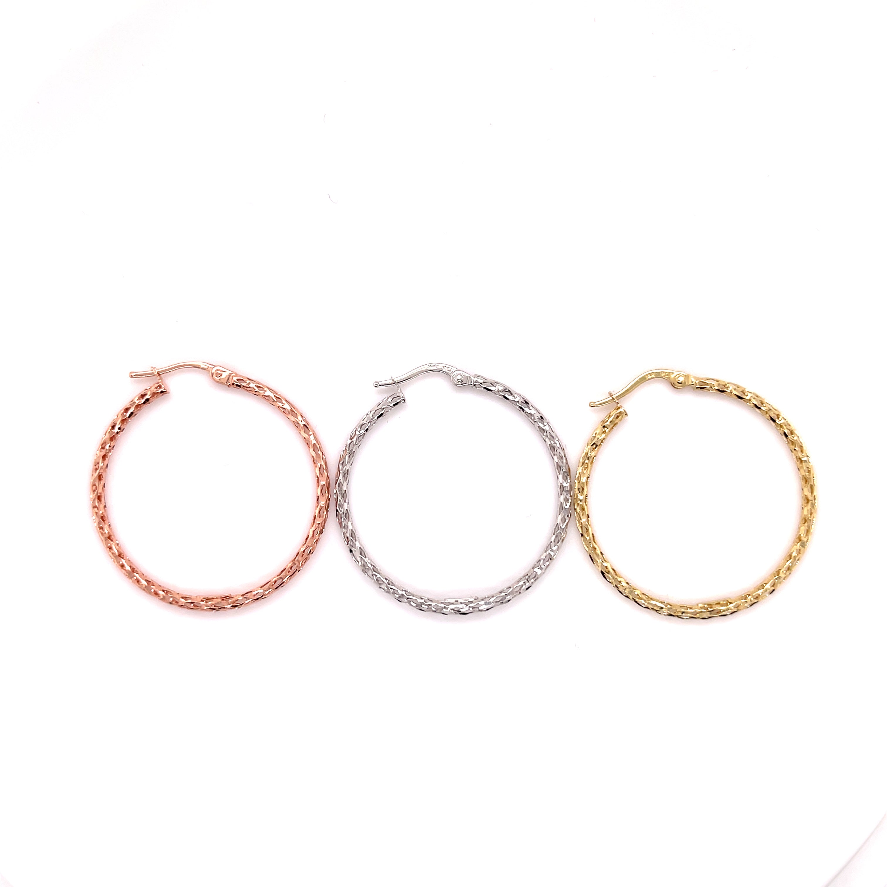 14K Gold Thin Diamond Cut Hoop Earrings