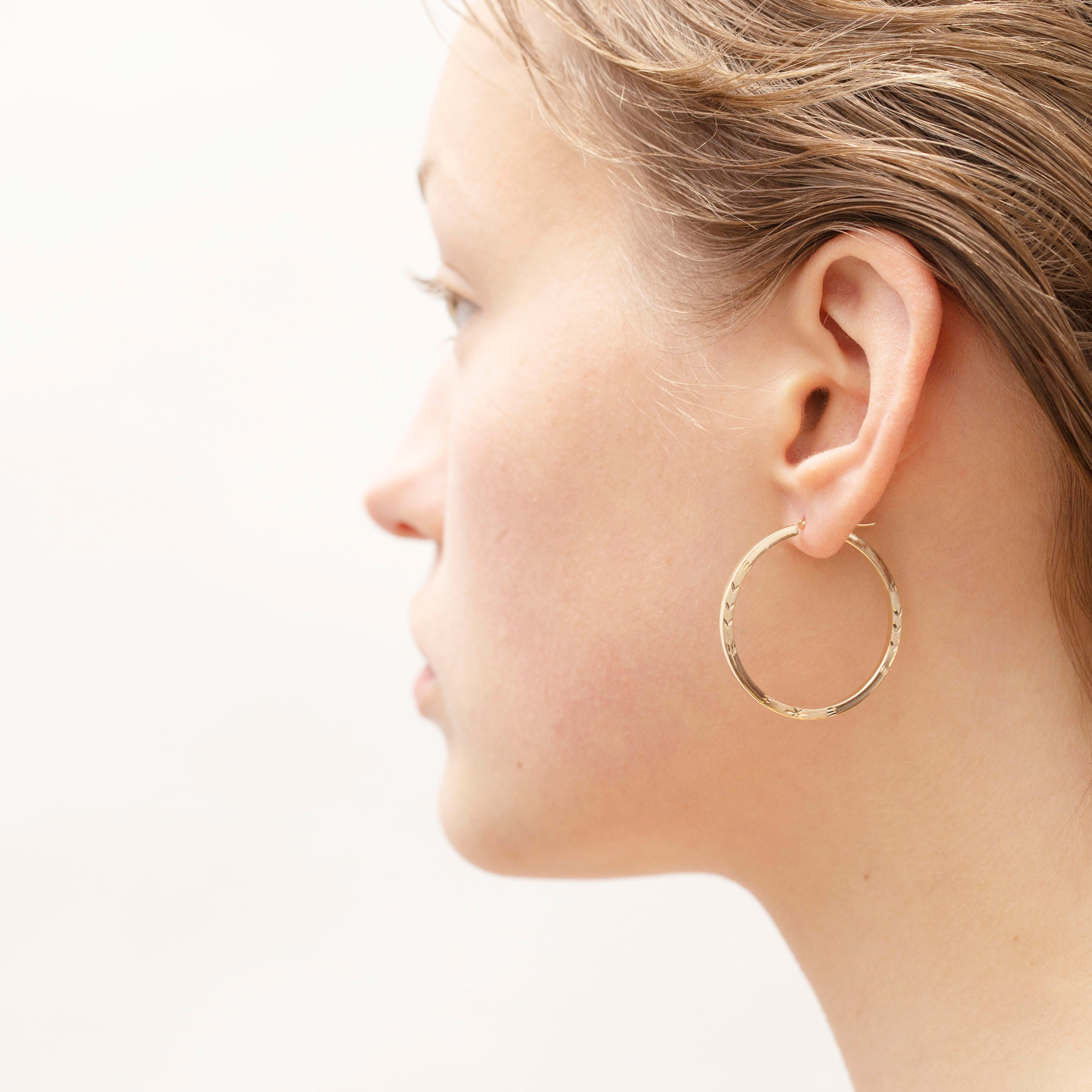 14K Gold Thin Flat Edge Hoops