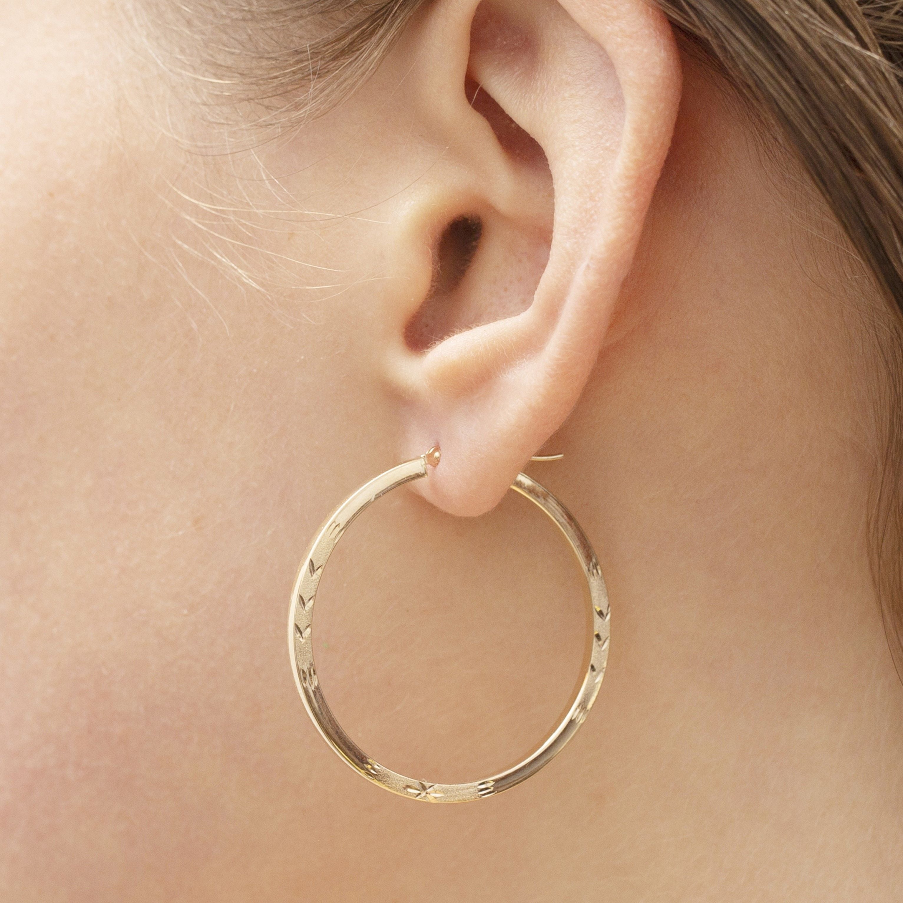 14K Yellow Gold Thin Flat Edge Hoop Earring Set