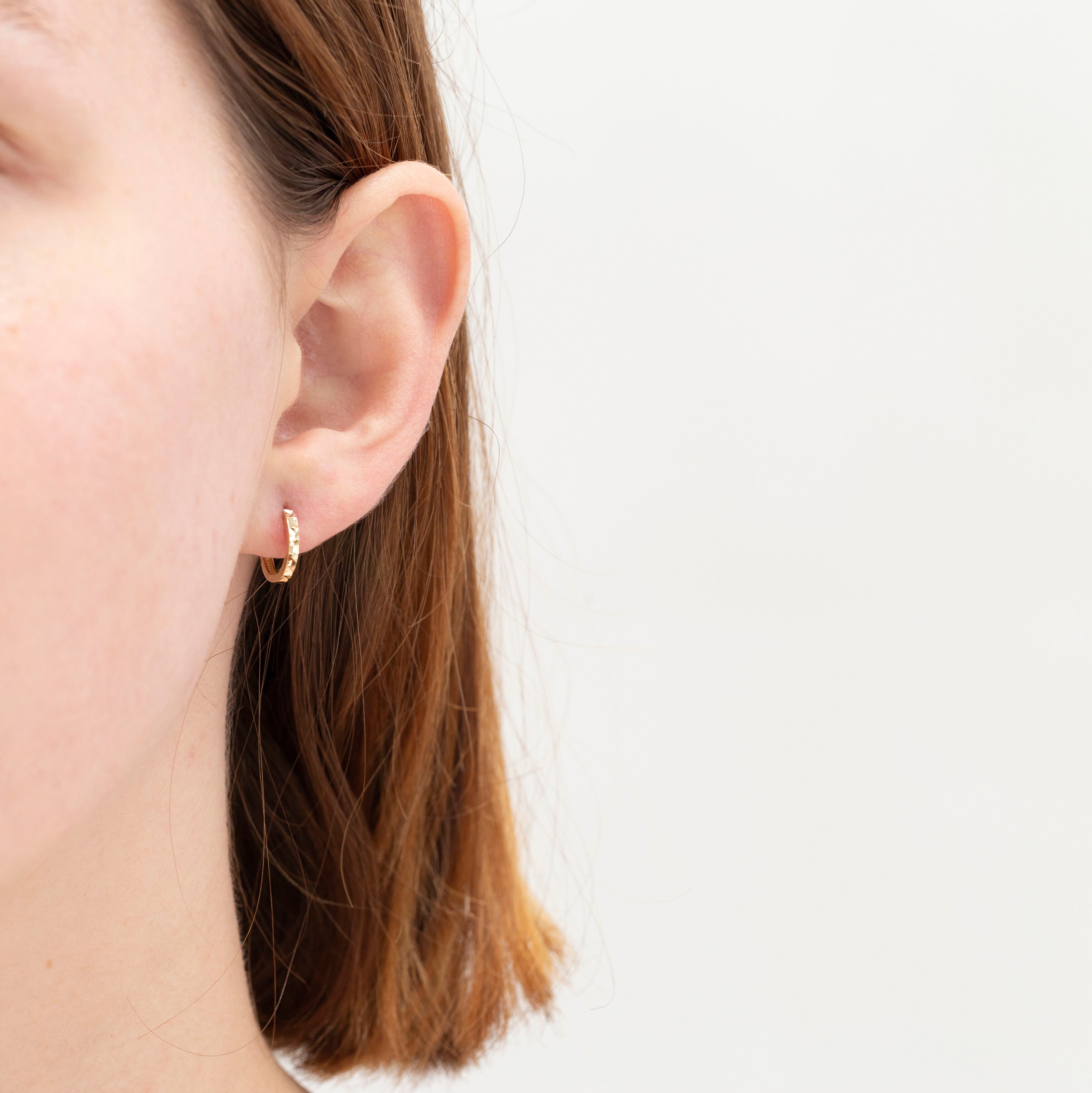 14K Gold 10mm Diamond Cut Huggie Hoop Earrings