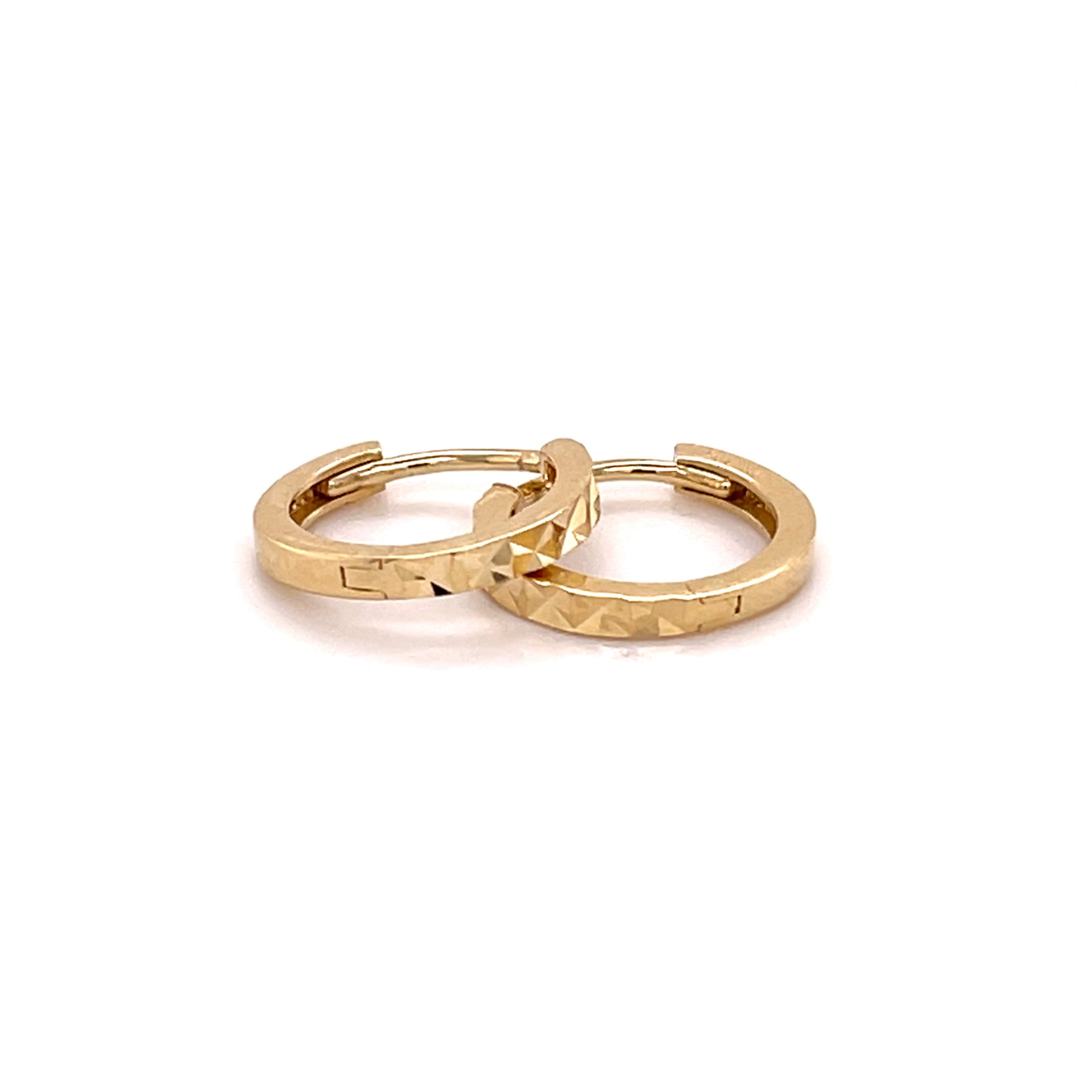 14K Gold 11mm Diamond Cut Huggie Hoop Earrings