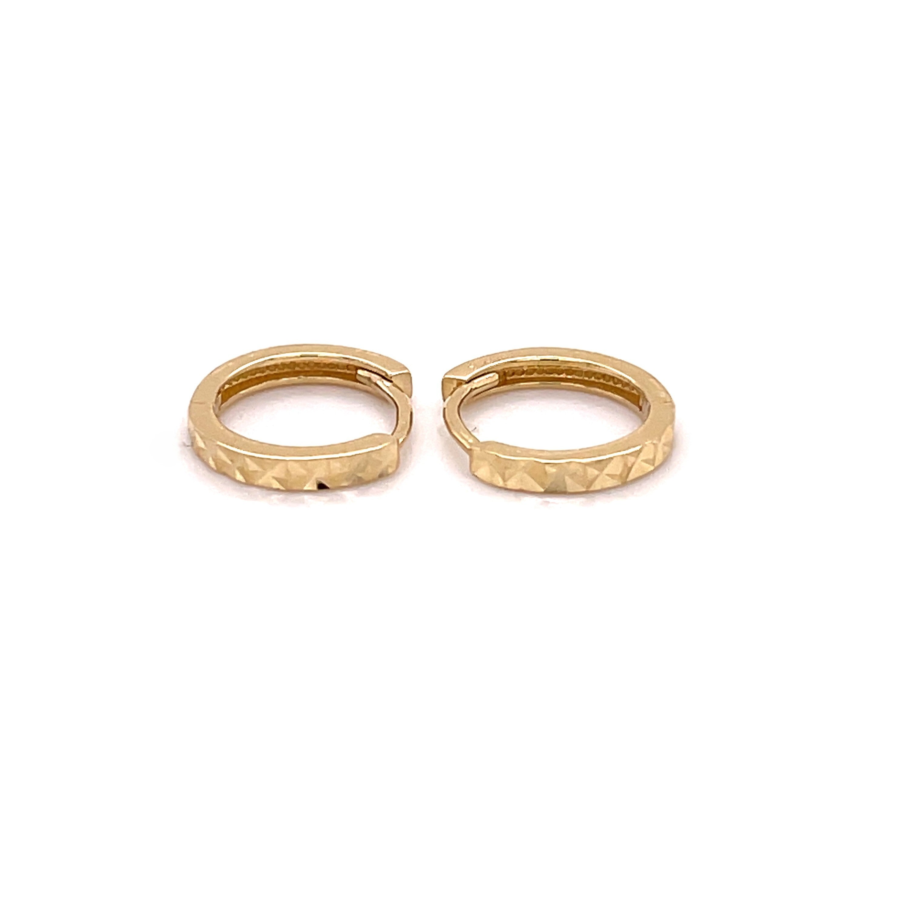 14K Gold 10mm Diamond Cut Huggie Hoop Earrings