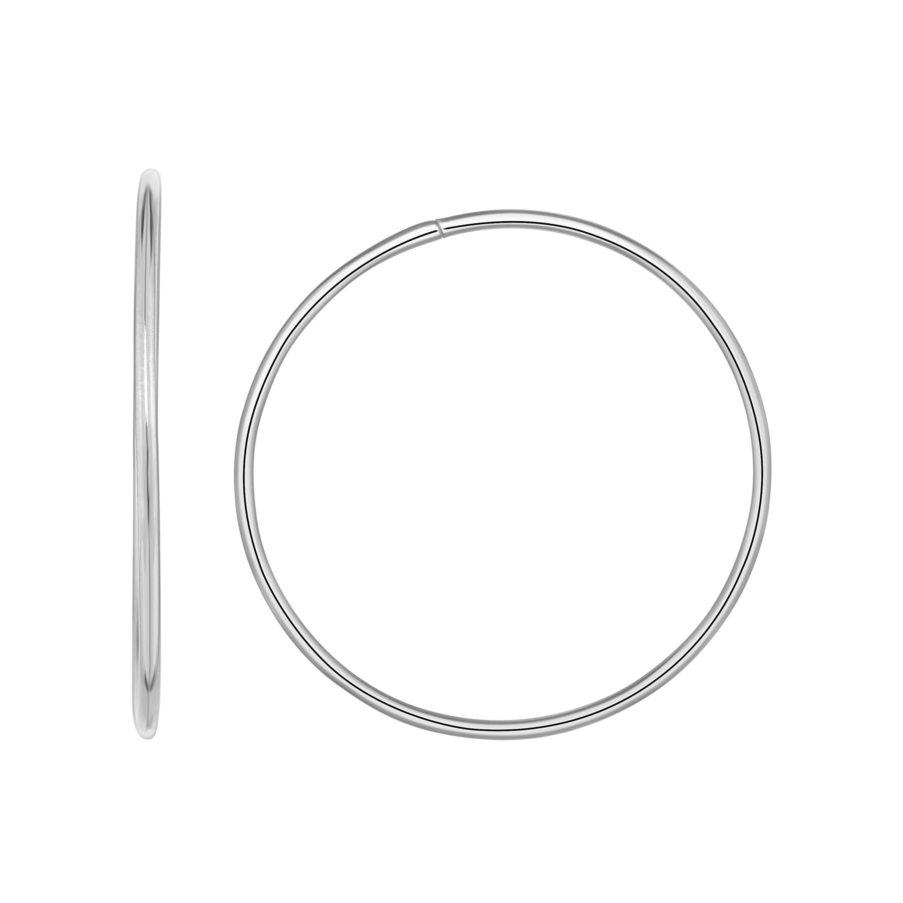 14K White Gold Thin Endless Hoop Earrings: 30 x 1.2mm