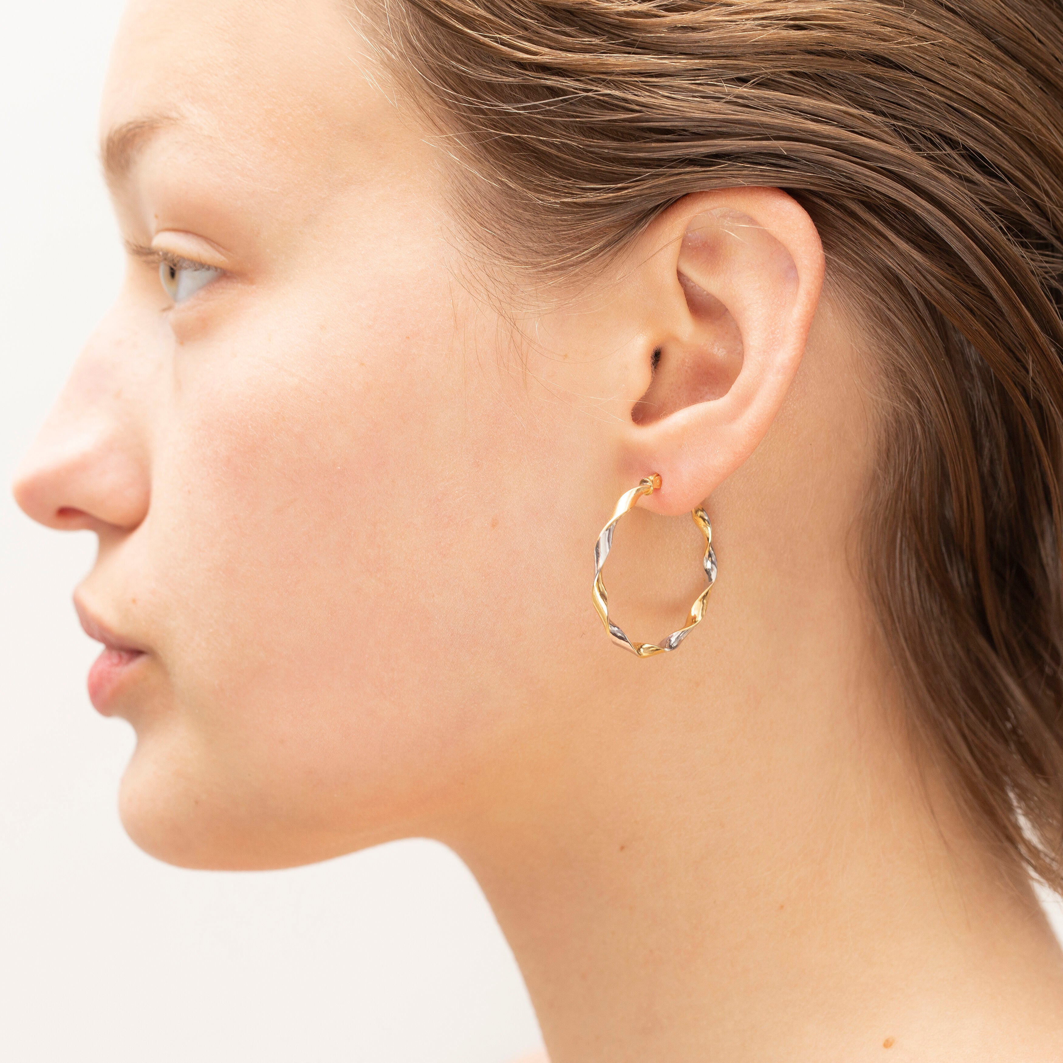 14K Two Tone Gold Twist Hoops