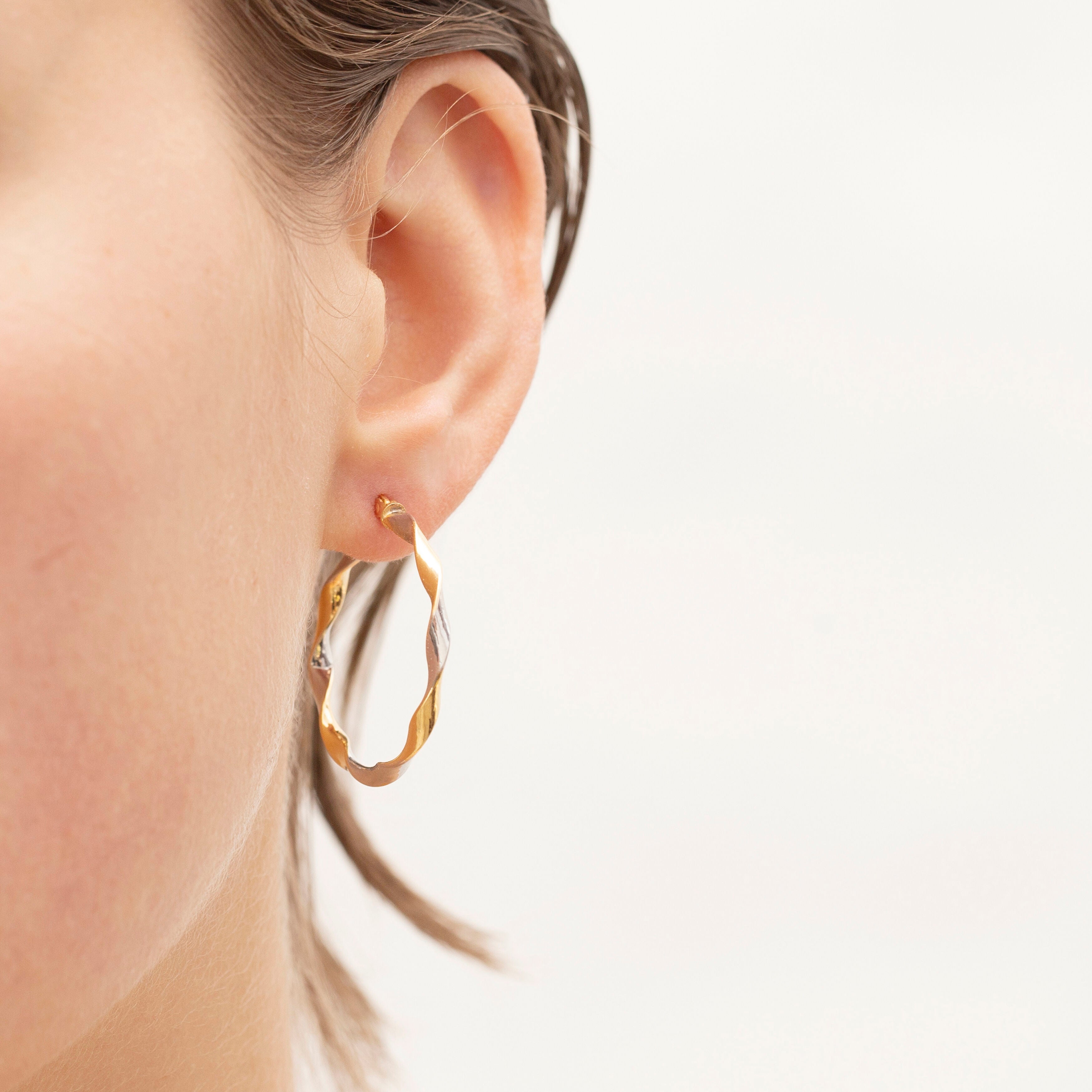 14K Two Tone Gold Twist Hoops