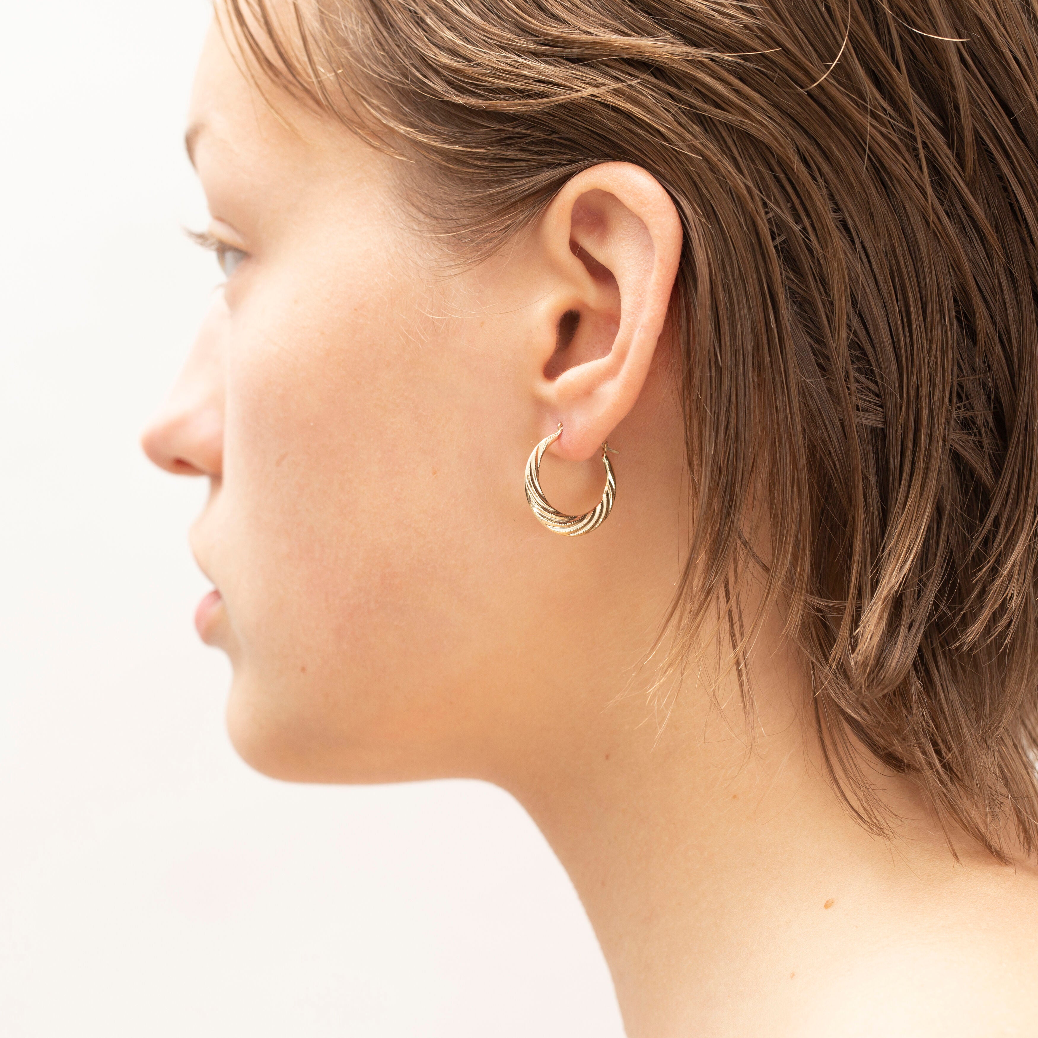 14K Gold Twist Milgrain Hoop Earrings