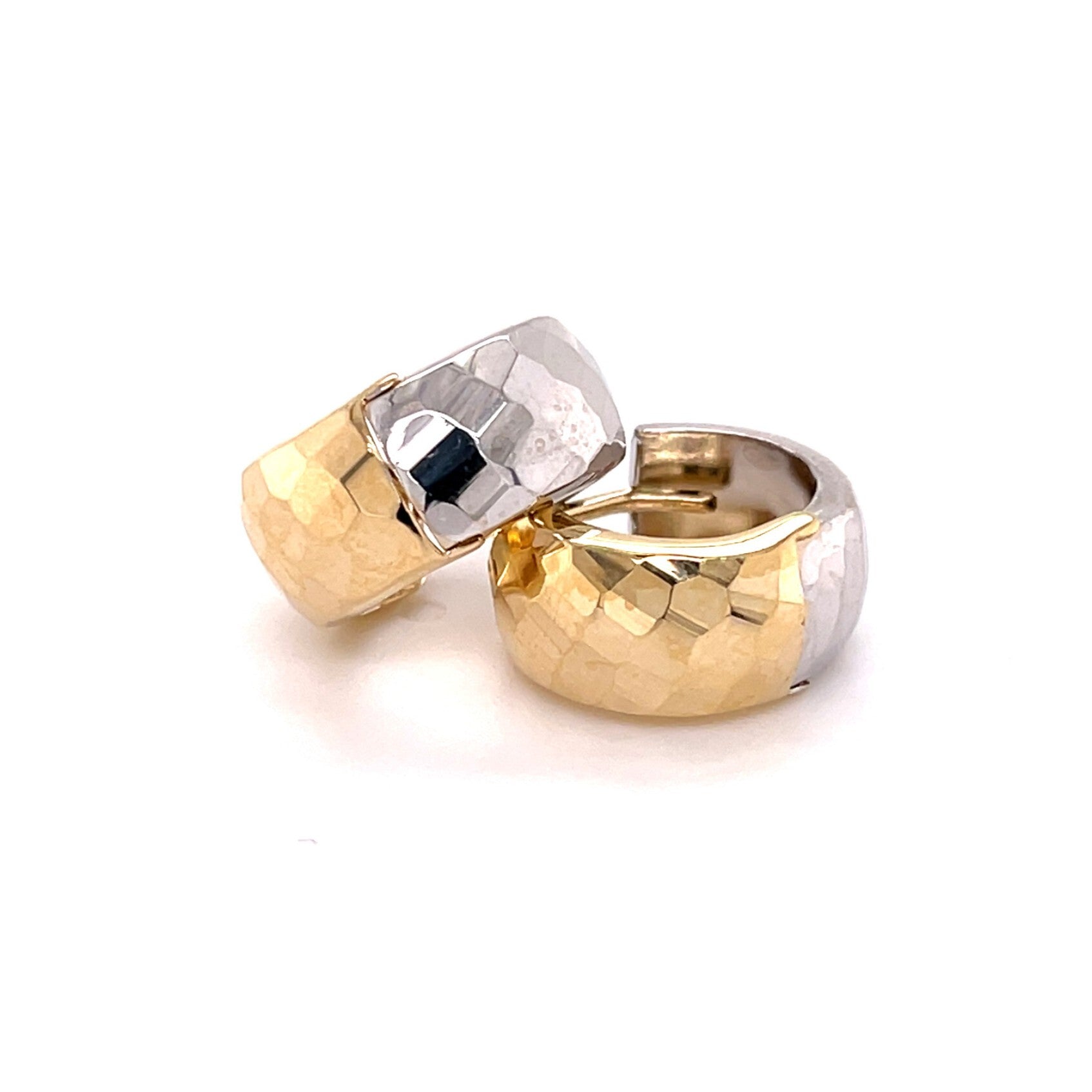 14K Two-Tone Gold Chunky Faceted Huggie Hoop Earrings