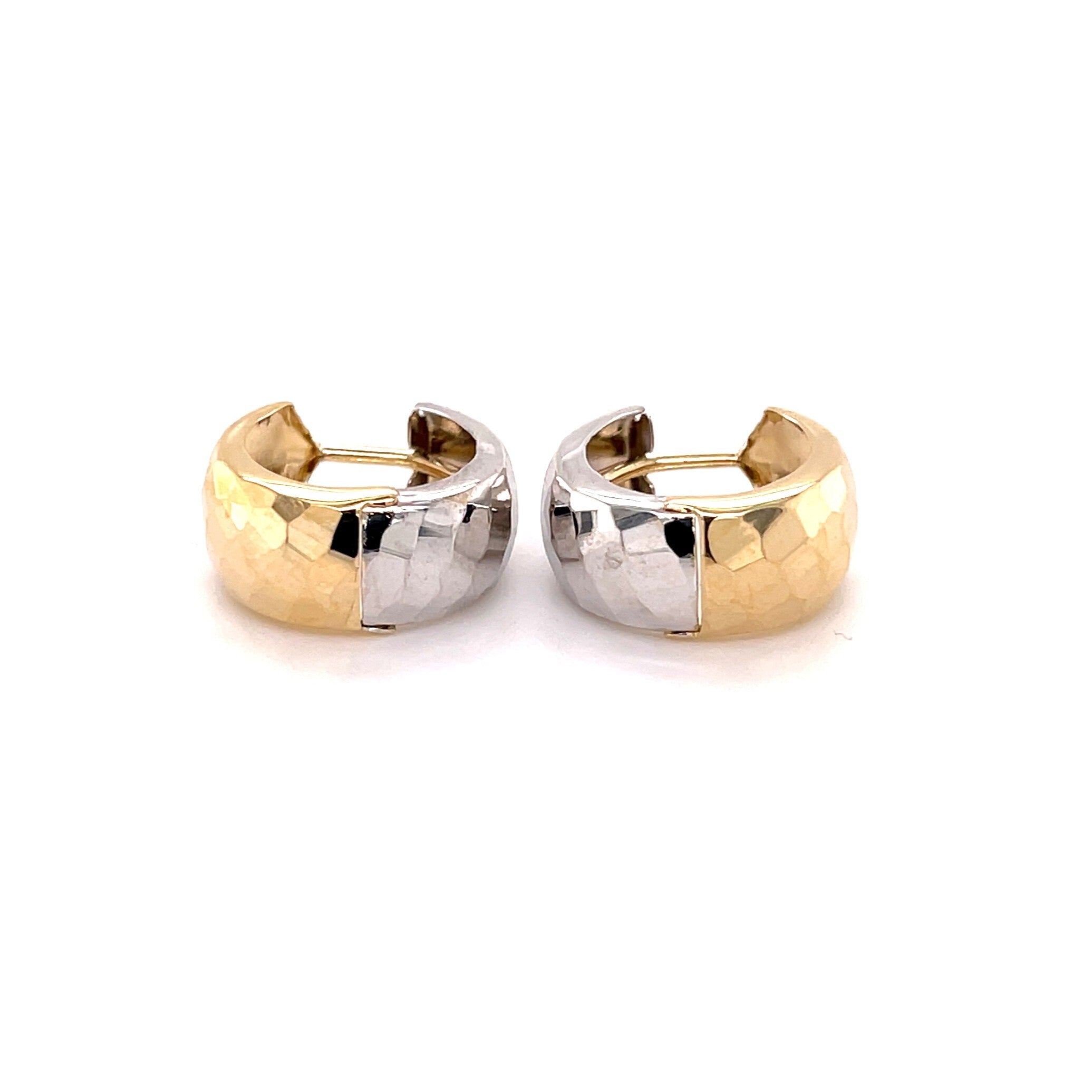 14K Two-Tone Gold Chunky Faceted Huggie Hoop Earrings