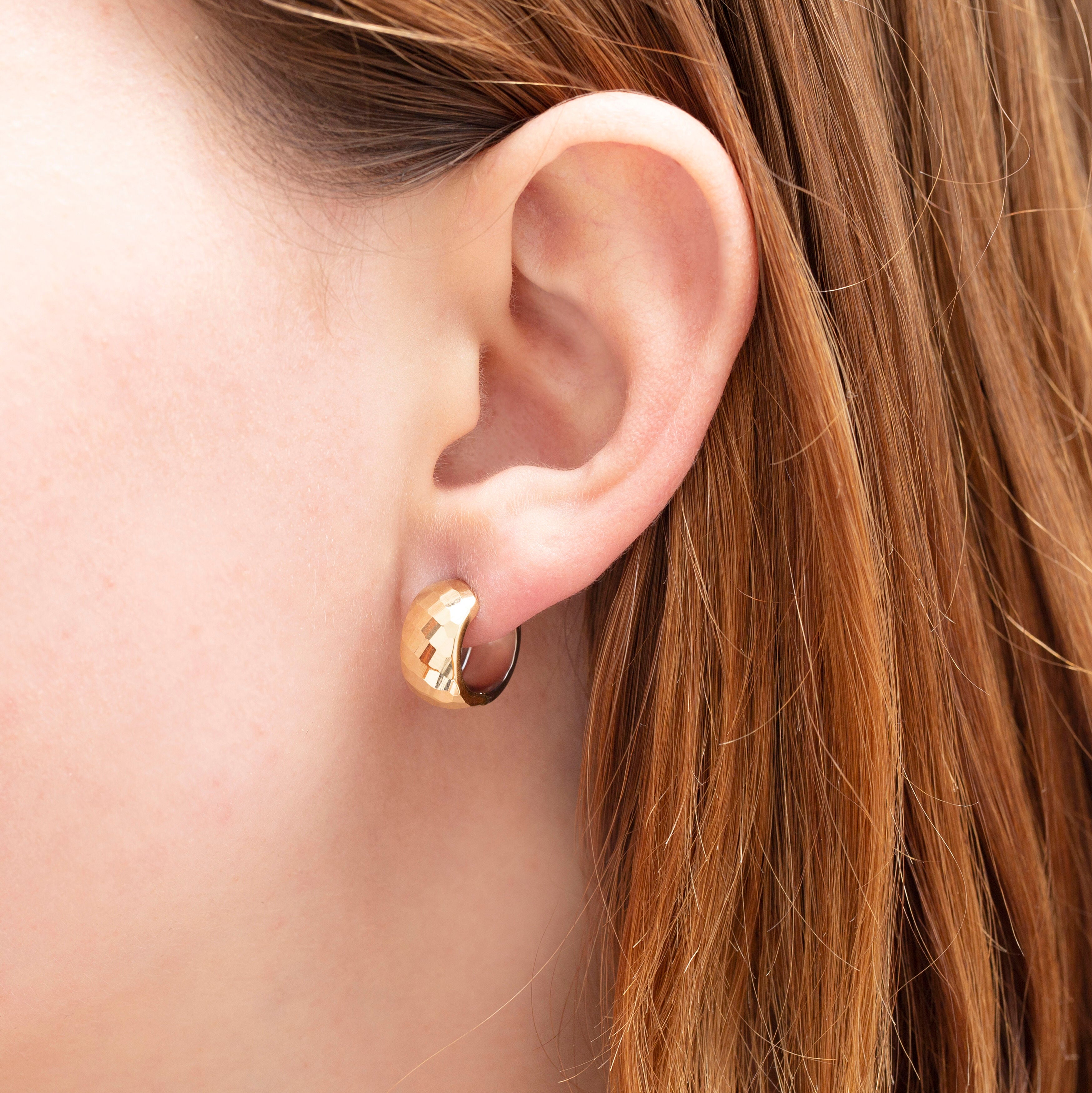 14K Two-Tone Gold Chunky Faceted Huggie Hoop Earrings