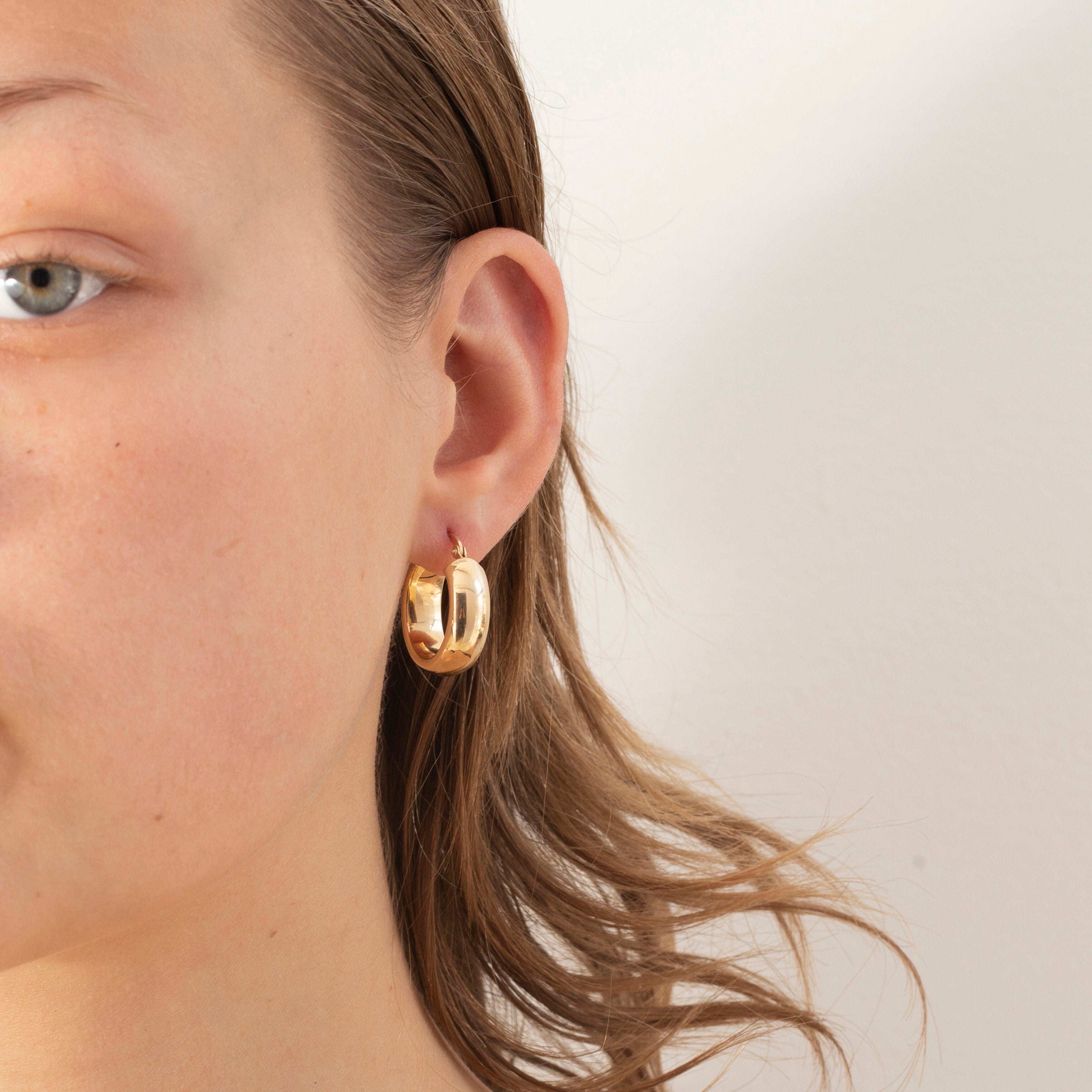 14K Solid Gold Domed Hoop Earrings – Polished, Chunky, Timeless