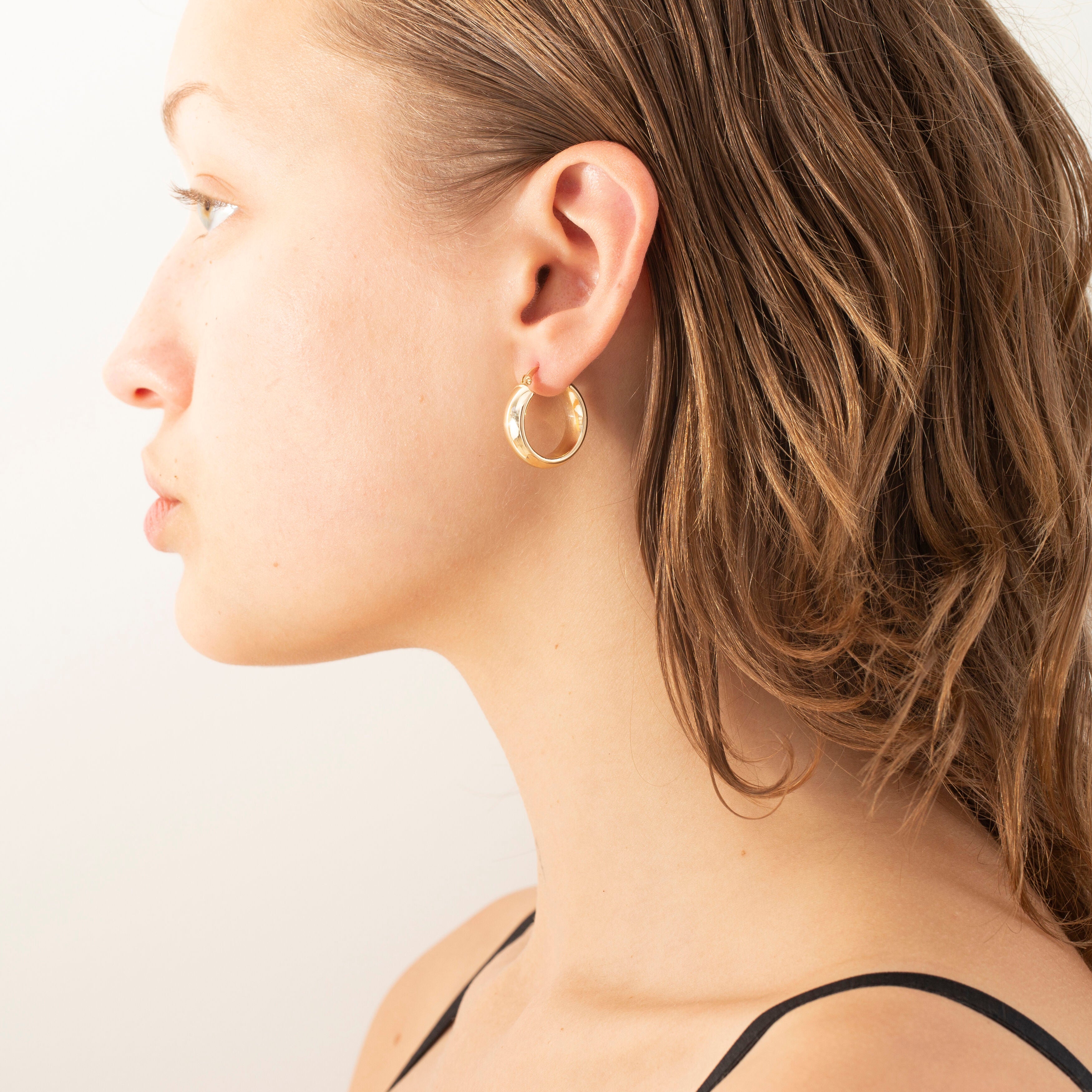 14K Solid Gold Domed Hoop Earrings – Polished, Chunky, Timeless