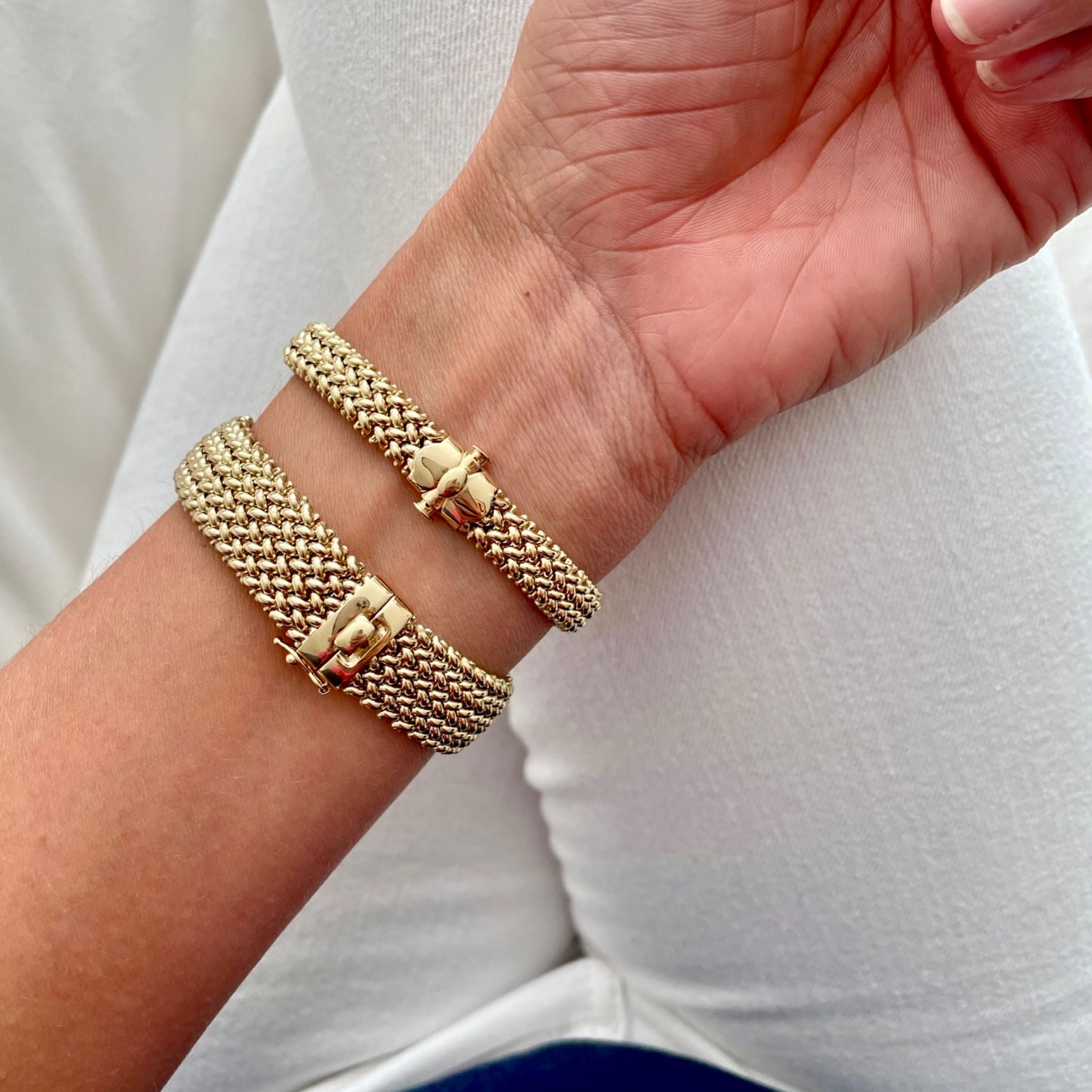 14K Yellow Gold Thick Mesh Bracelets