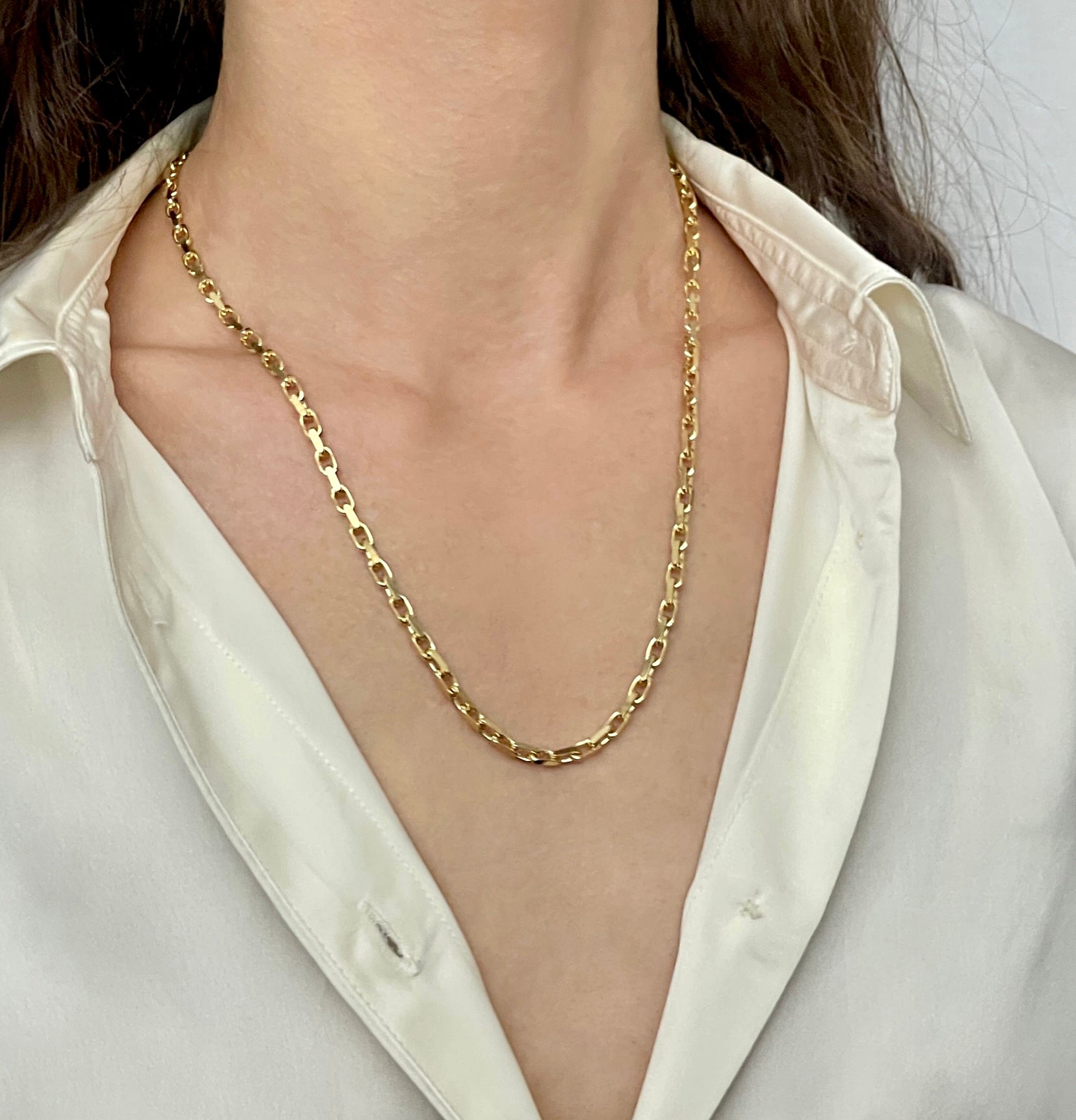 14K Solid Yellow Gold Thick Cable Link Chain Necklace