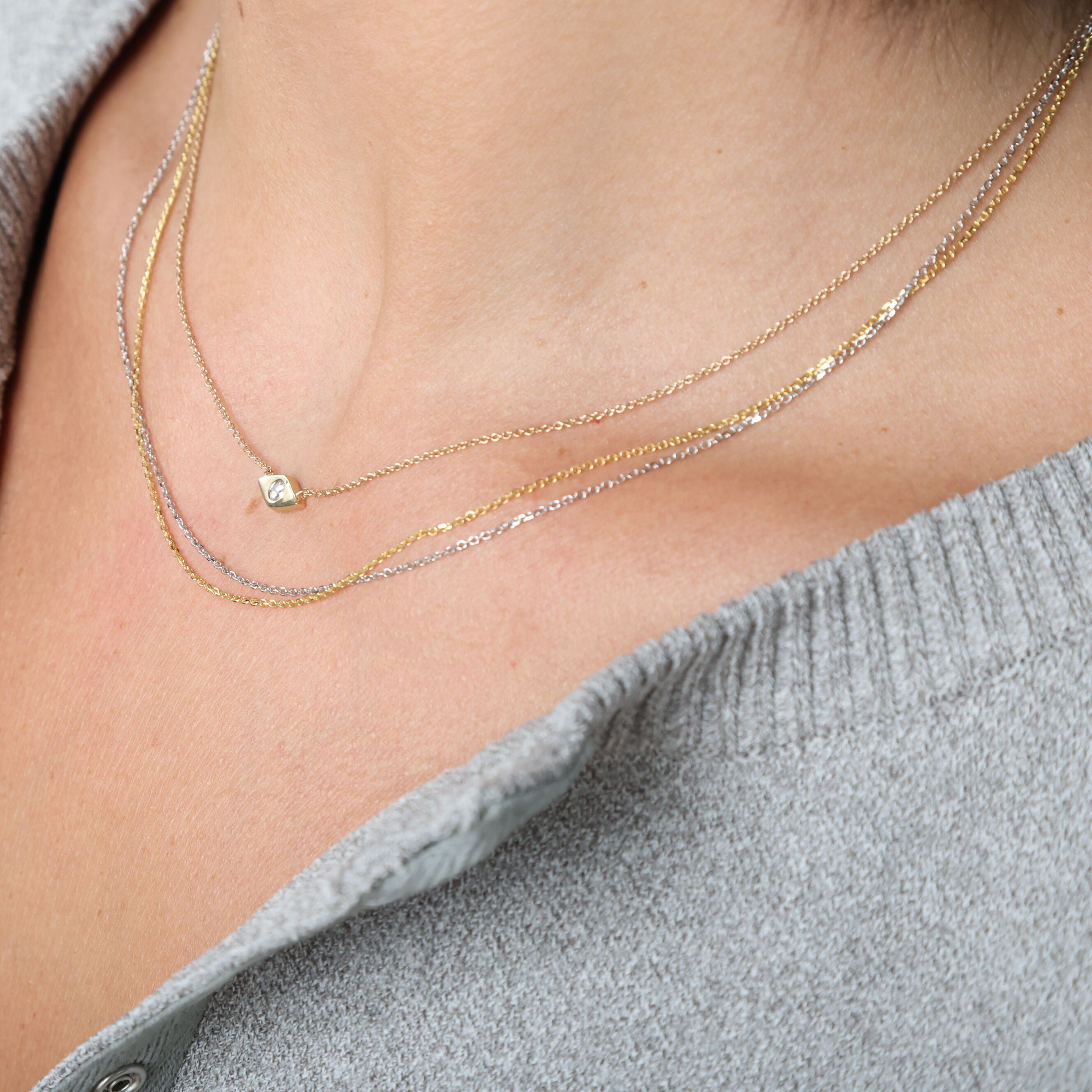 14K Two Tone Gold Double Stand Cable Necklace