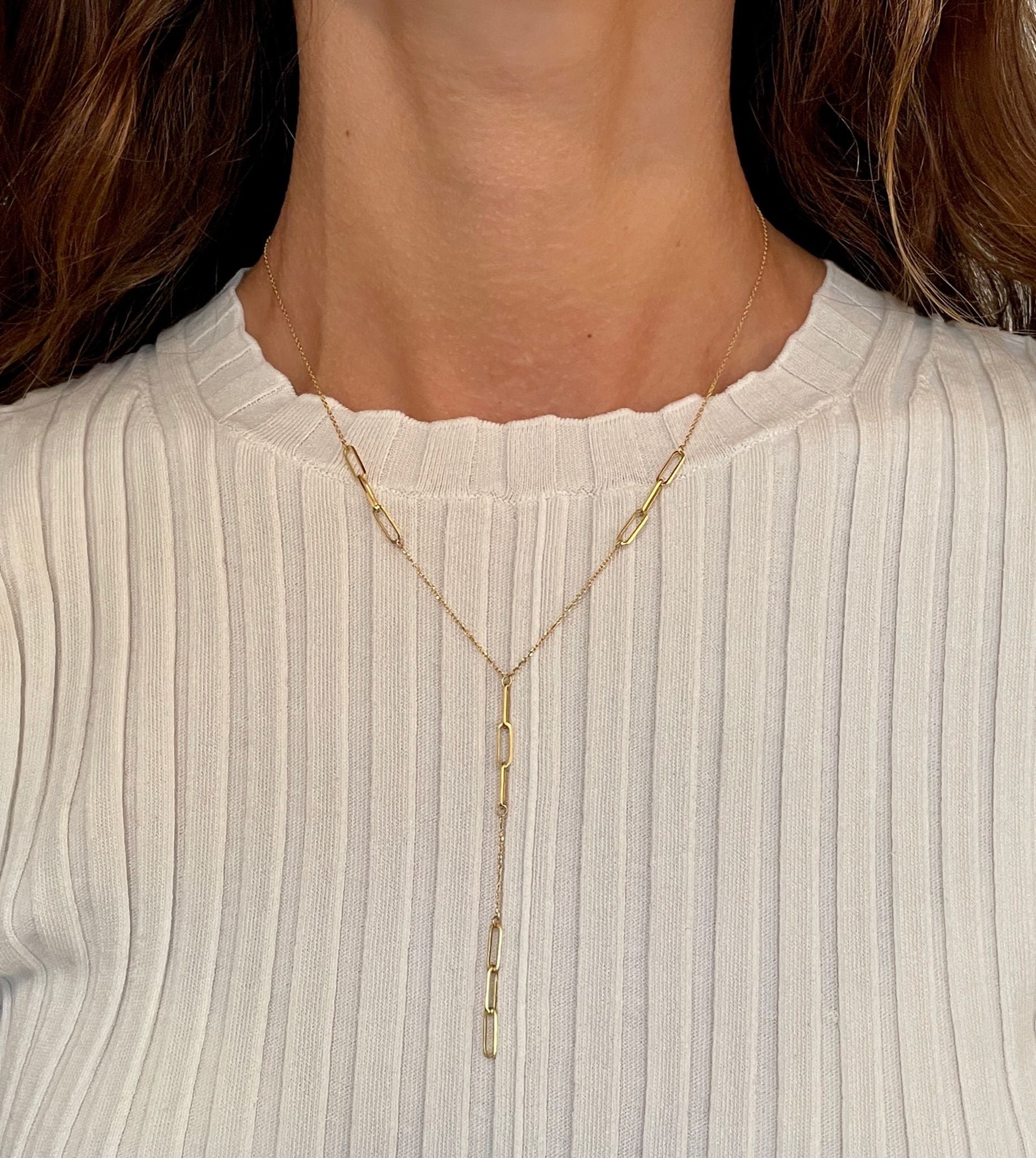 14K Gold Paperclip Lariat