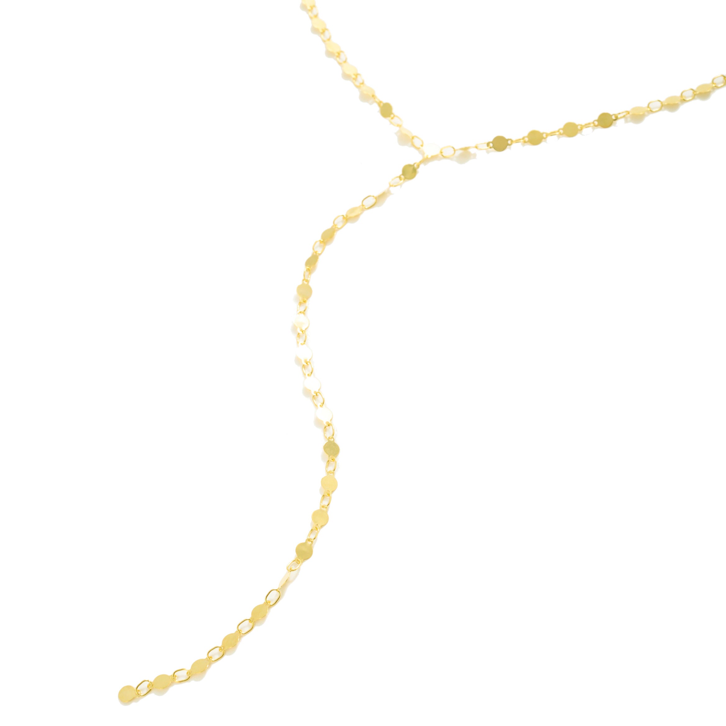 14K Gold Mirror Link Lariat Y Necklace