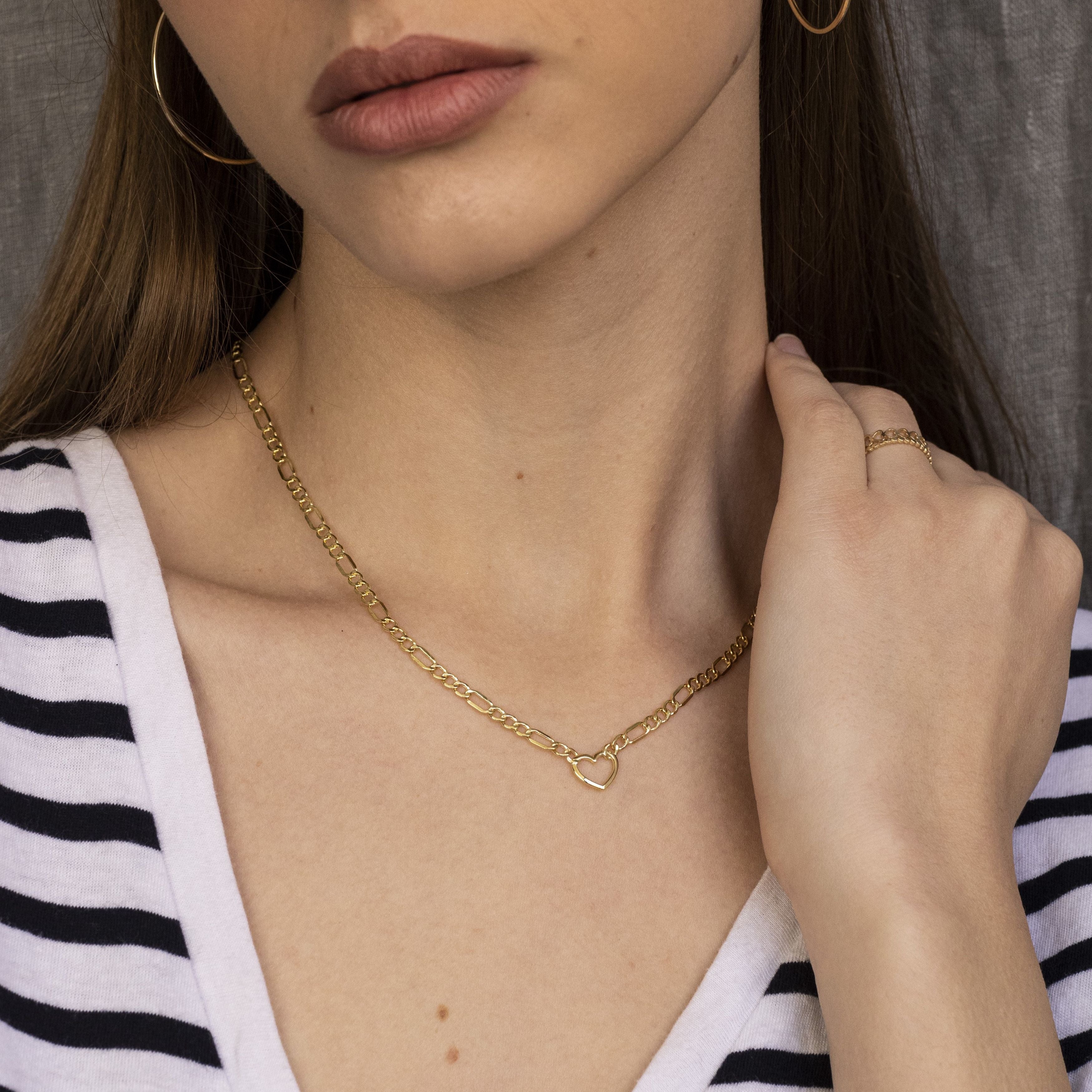 14K Gold Figaro Heart Necklace