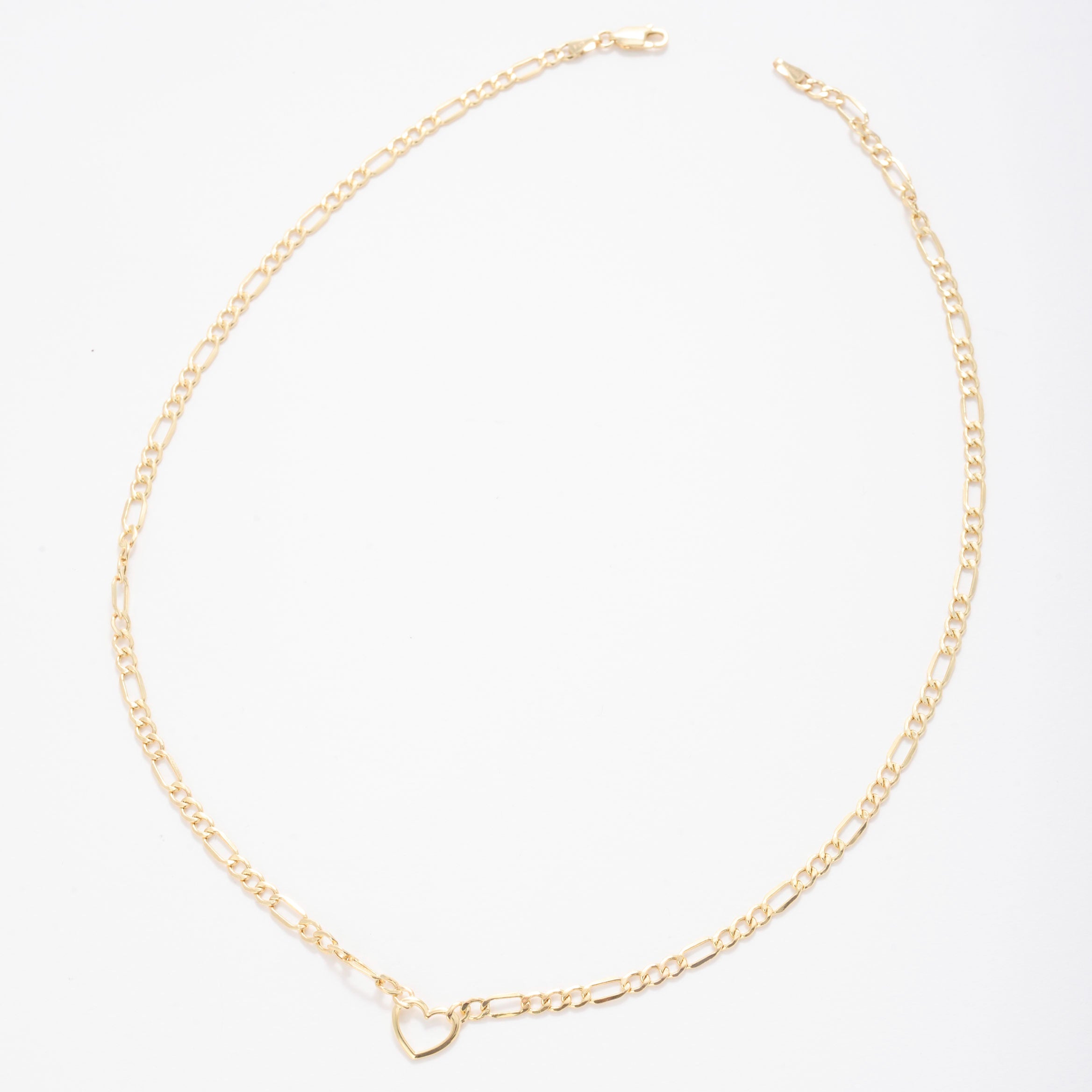 14K Gold Figaro Heart Necklace