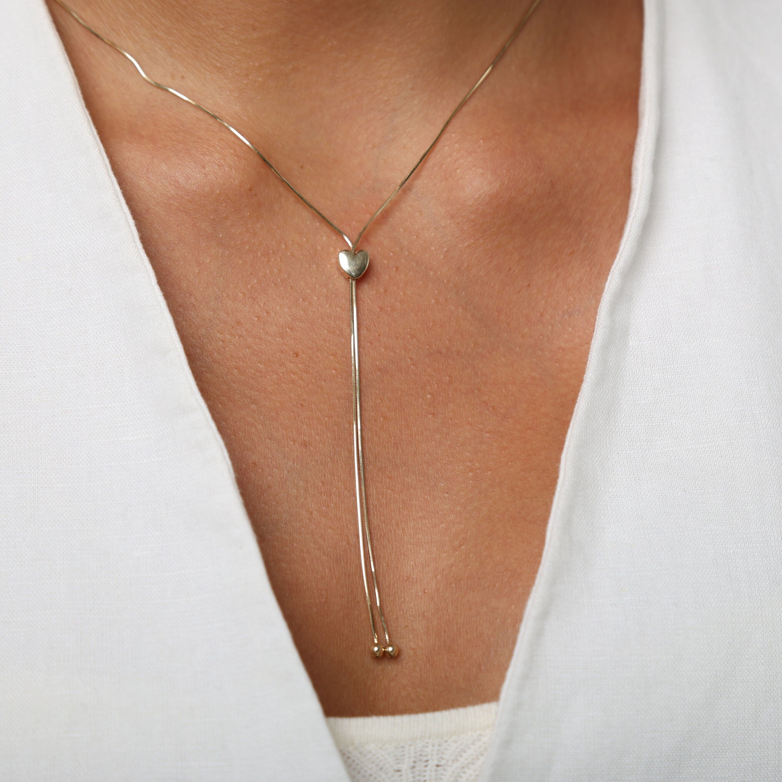 14K Gold Snake Chain Lariat Necklace