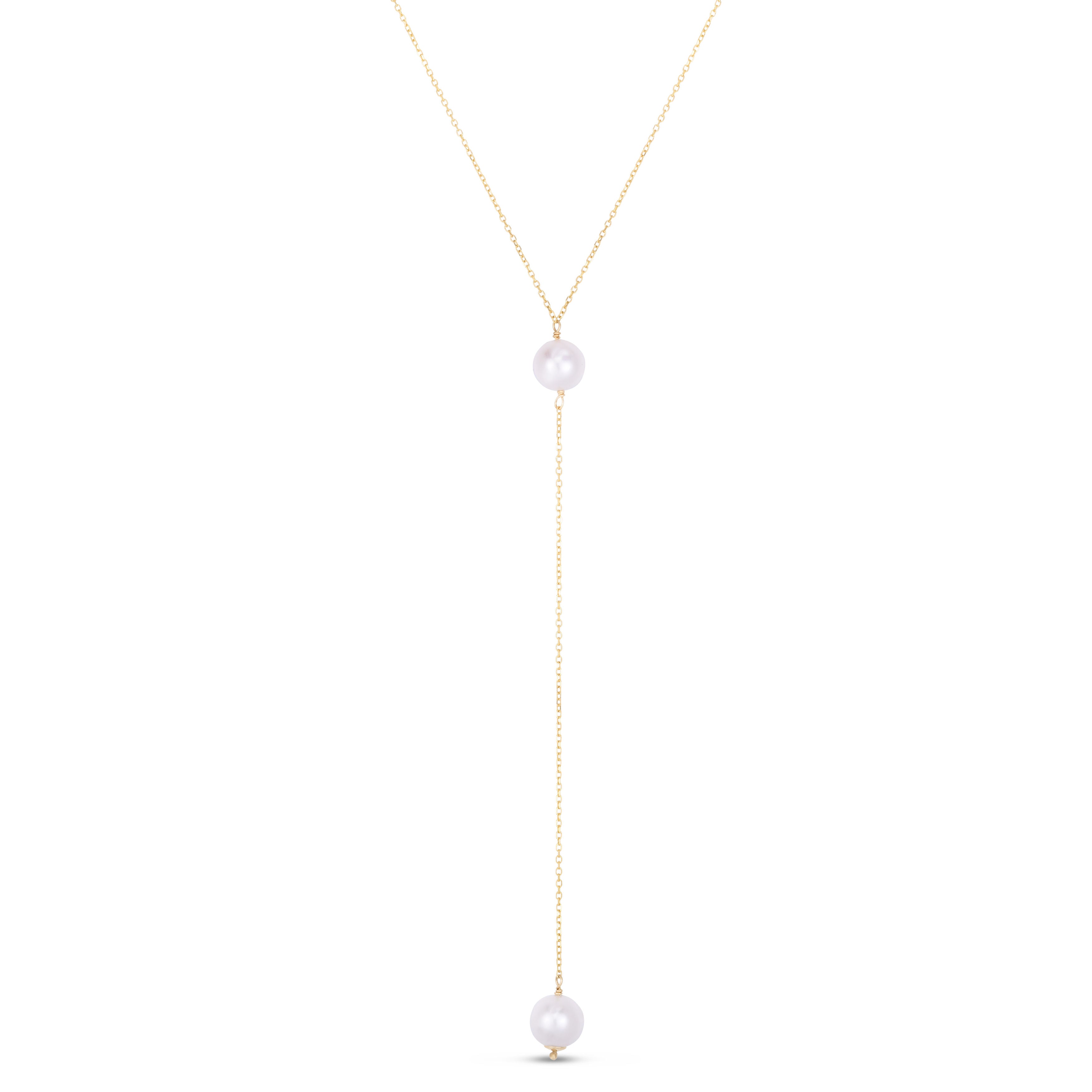 14K Gold Pearl Lariat Necklace