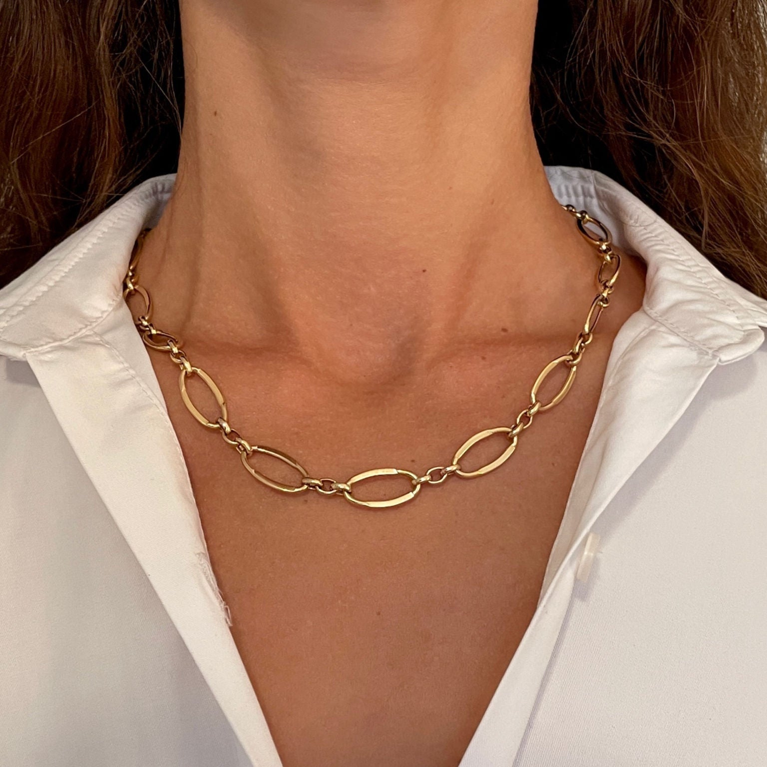 14K solid yellow Gold Large Oval Link Necklace