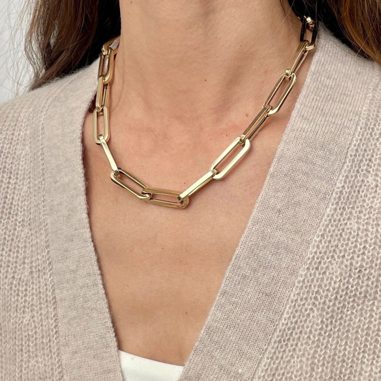 14K Yellow Gold Chunky 10 mm Paperclip Link Necklace