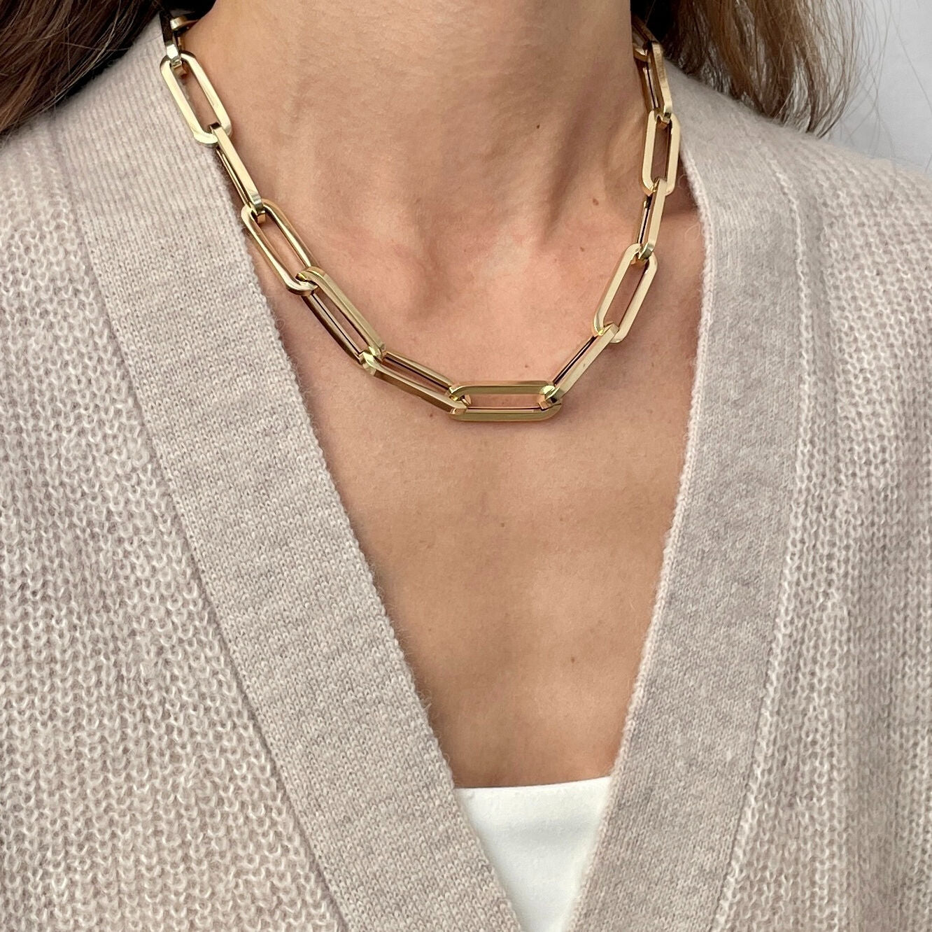 14K Gold Chunky 10 mm Thick Paperclip Necklace