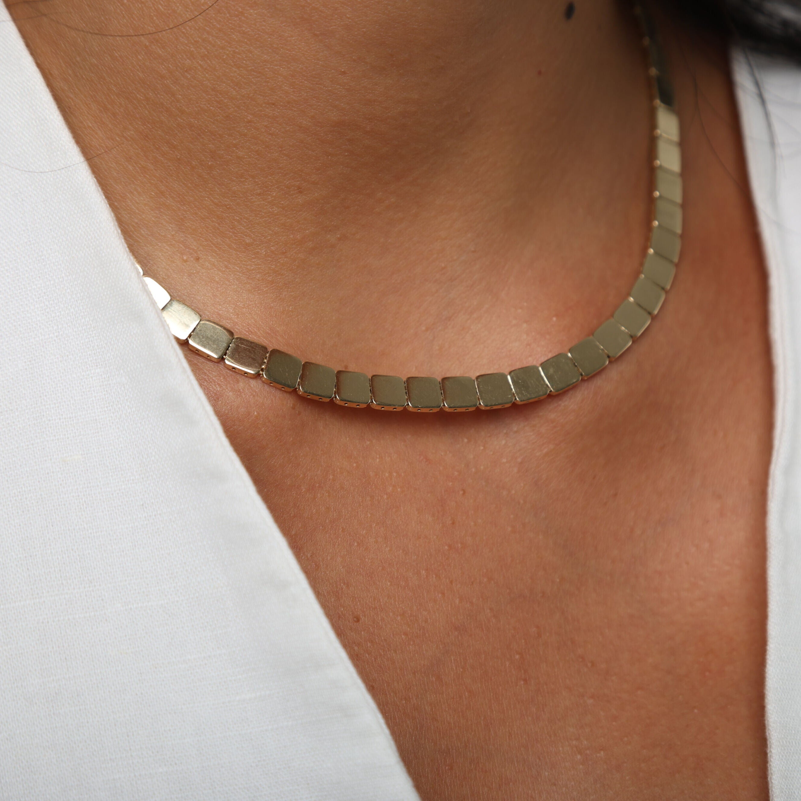 14K Gold Square Link Necklace