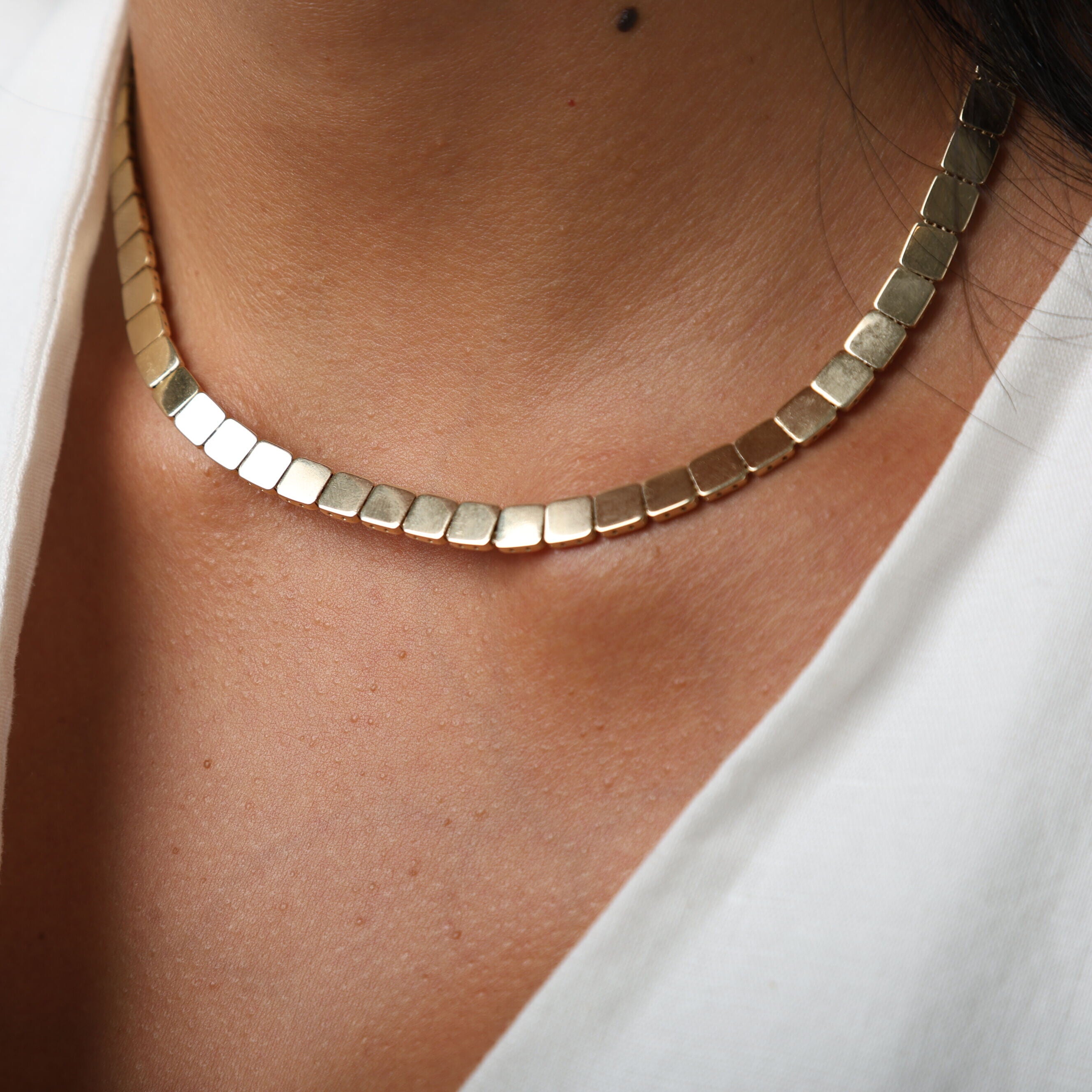 14K Gold Square Link Necklace